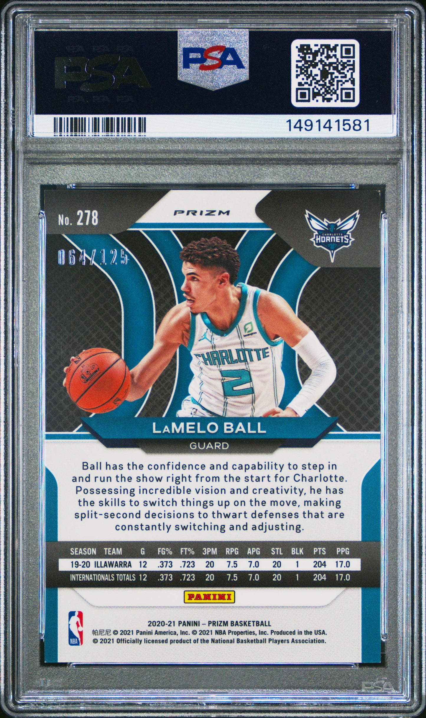 2020 Panini Prizm Basketball Lamelo Ball #278 Fast Break Red 064/125 RC PSA 8