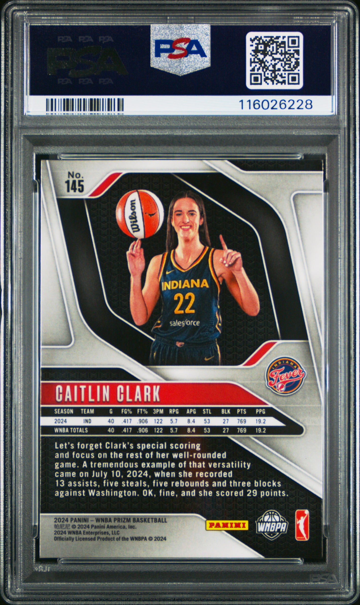 2024 Panini Prizm WNBA Caitlin Clark #145 RC PSA 9