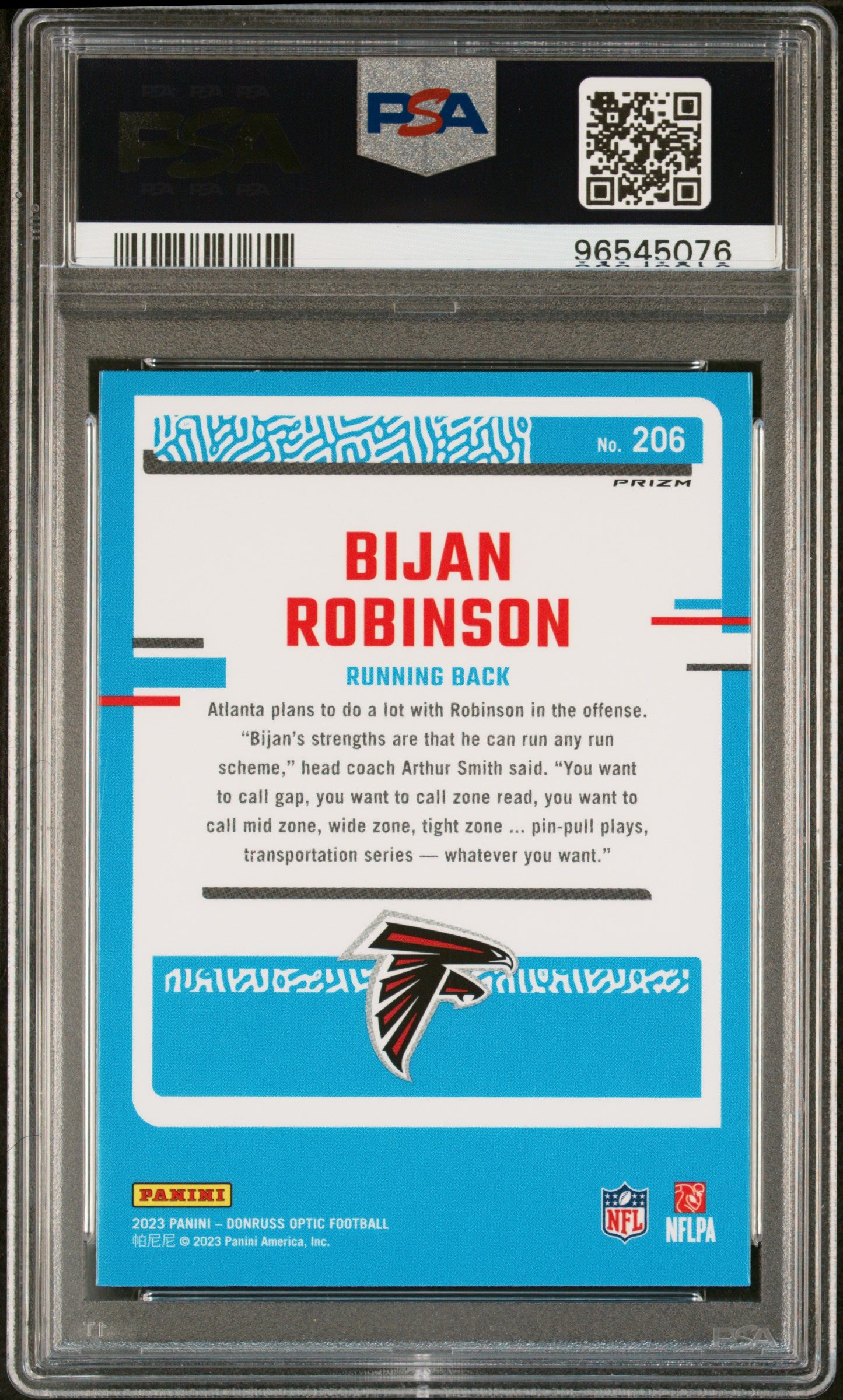 2023 Donruss Optic Rated Rookie Bijan Robinson #206 Purple Shock PSA 9