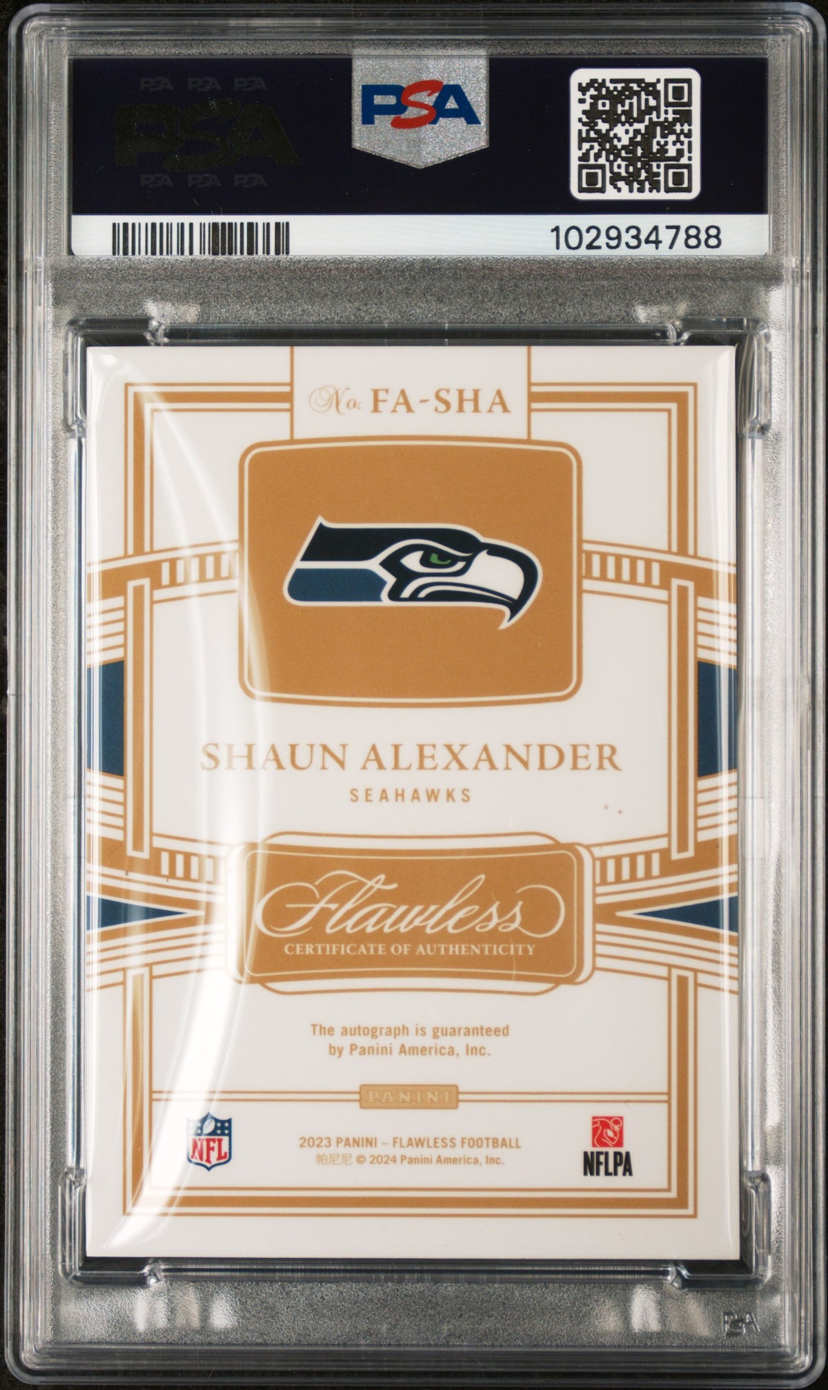 2023 Panini Flawless Achievements Autographs Shaun Alexander #FASHA 24/25 PSA 9
