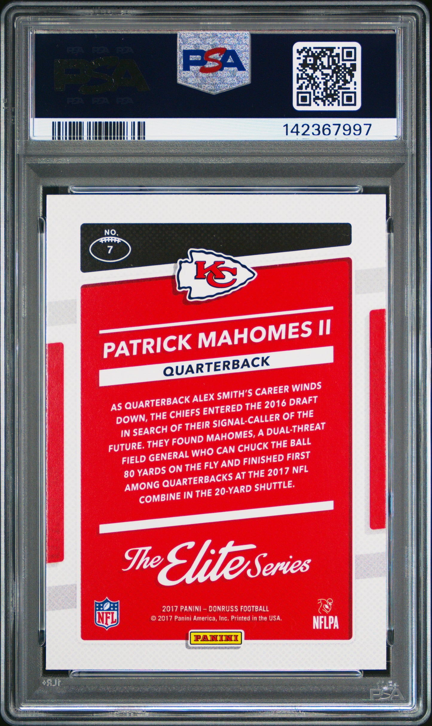 2017 Panini Donruss The Elite Series Rookie Patrick Mahomes II #7 PSA 10