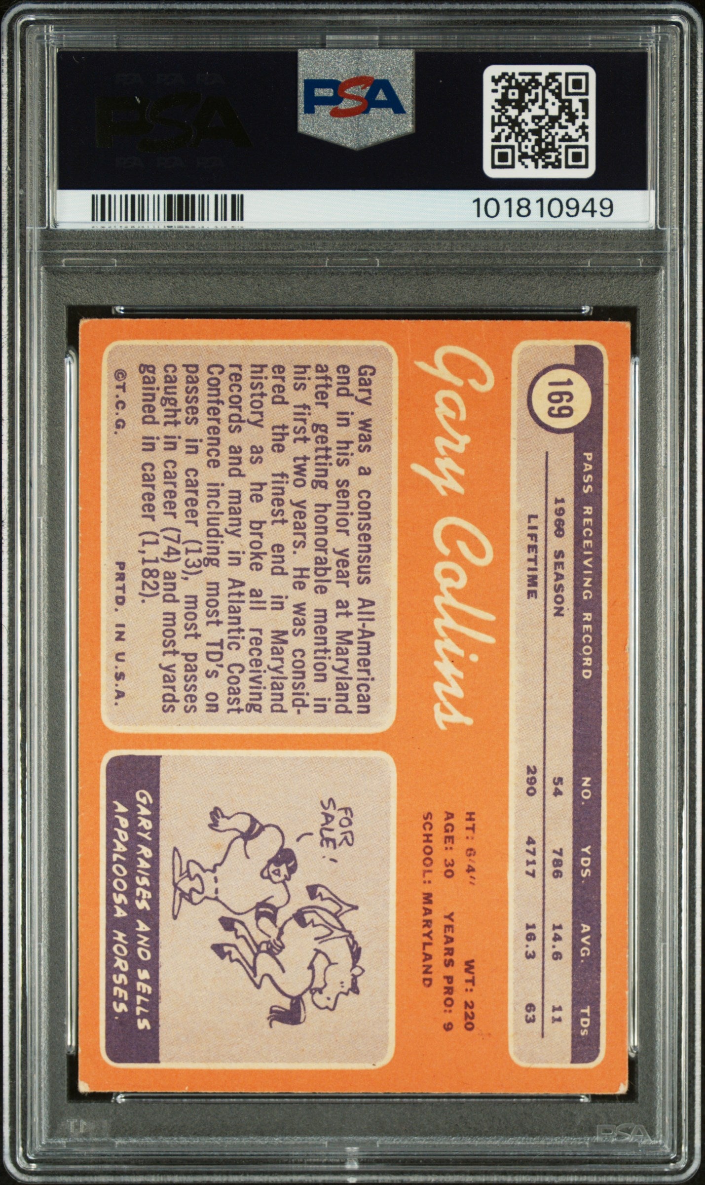 1970 Topps Gary Collins #169 PSA 3