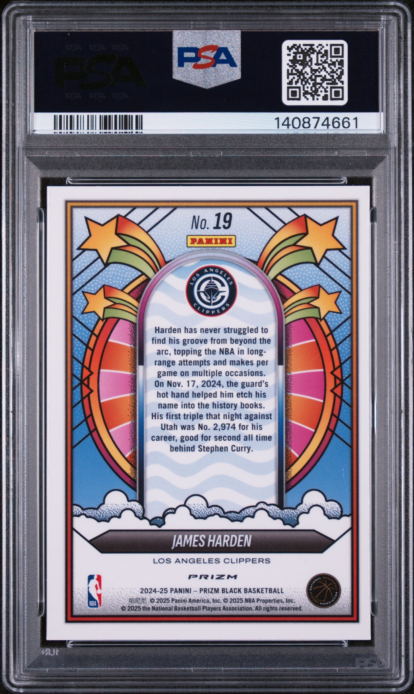 2024 Panini Prizm Black Groovy James Harden #19 PSA 9