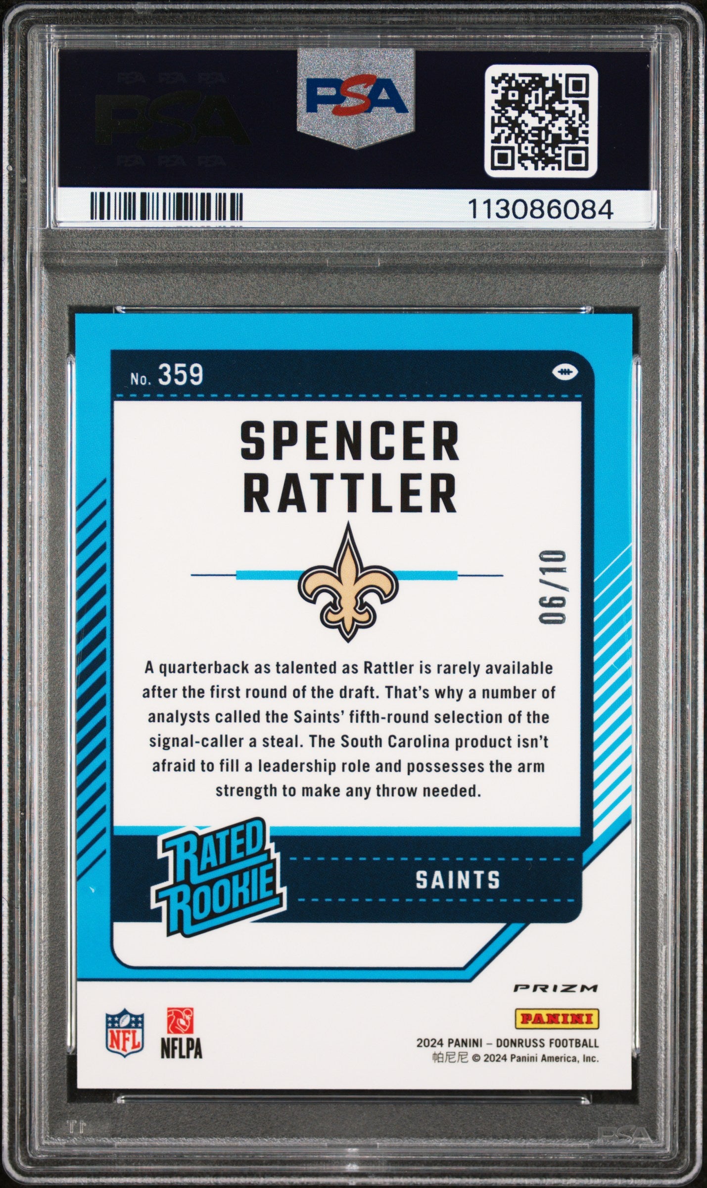 2024 Donruss Spencer Rattler #359 Optic Preview Gold Ice PSA 10