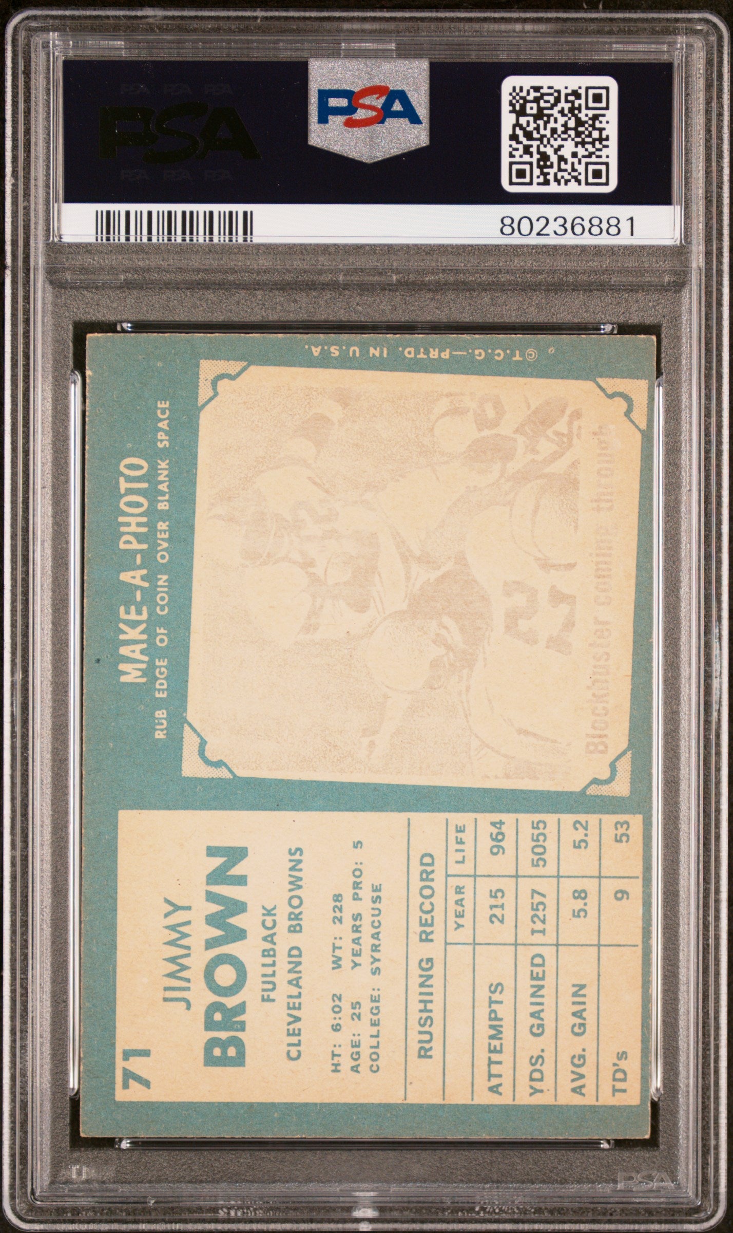 1961 Topps Jim Brown #71 PSA 5