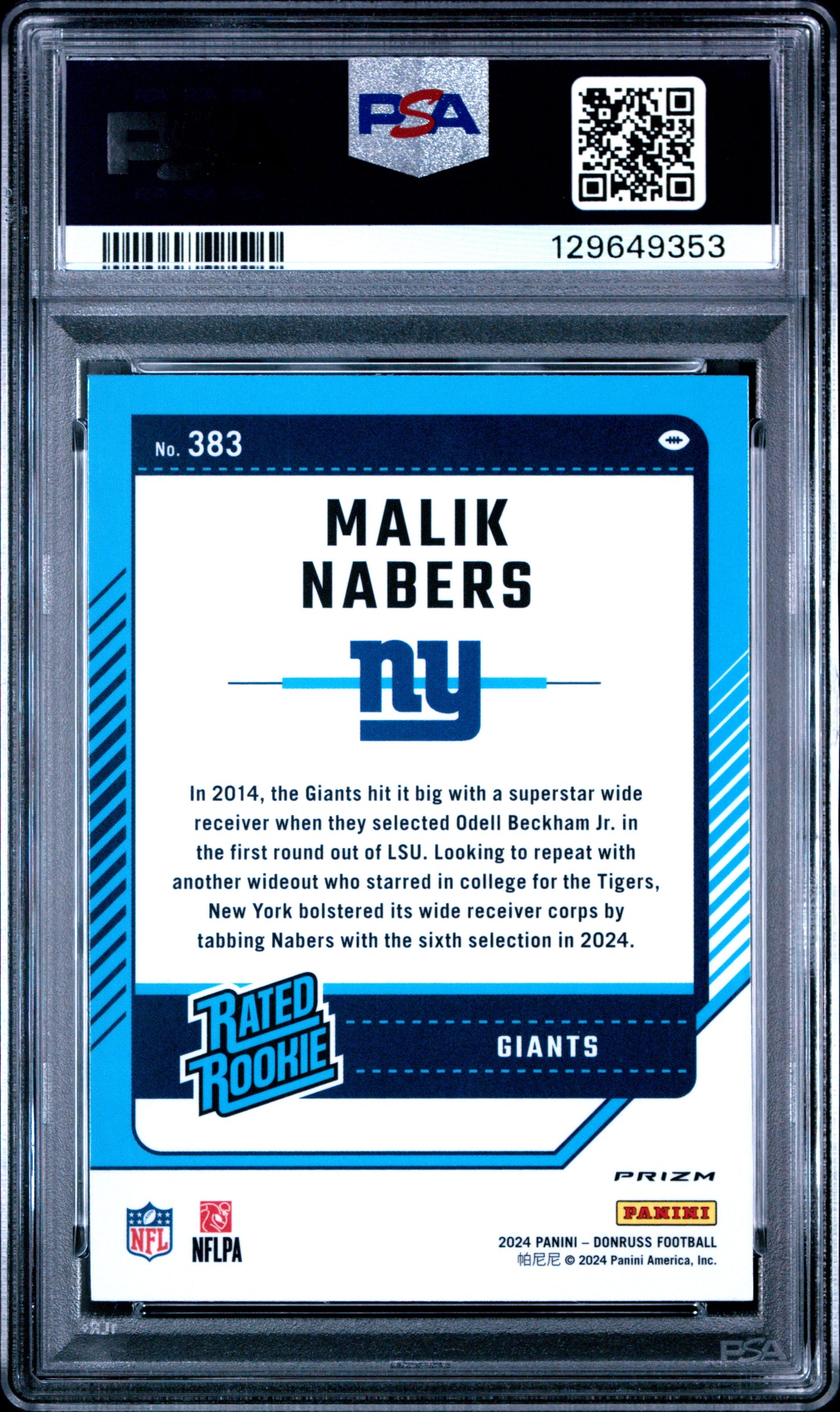 2024 Donruss Optic Rated Rookie Malik Nabers #383 Preview Pink PSA 10