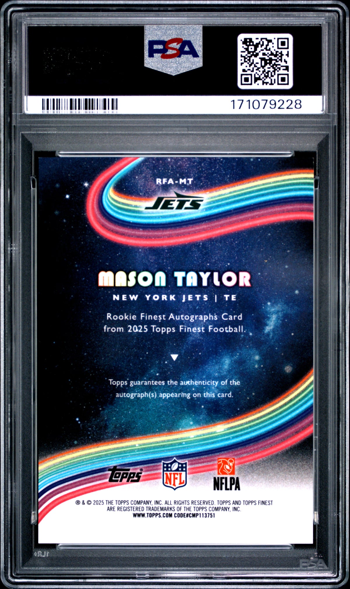 2025 Topps Finest Rookie Autographs Mason Taylor #RFA-MT Gold Ref. 21/50 PSA 9