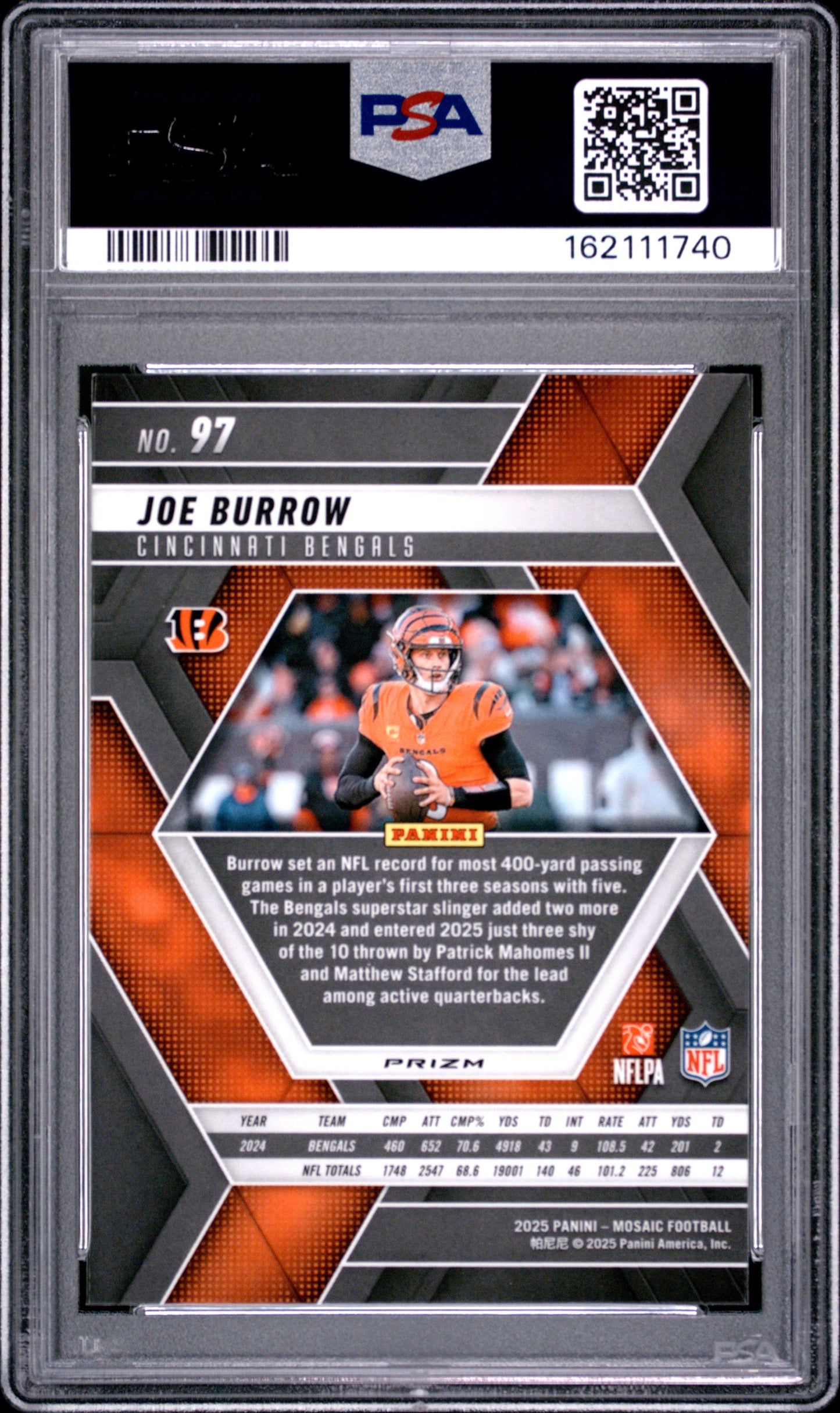 2025 Panini Mosaic Joe Burrow #97 Honeycomb PSA 10