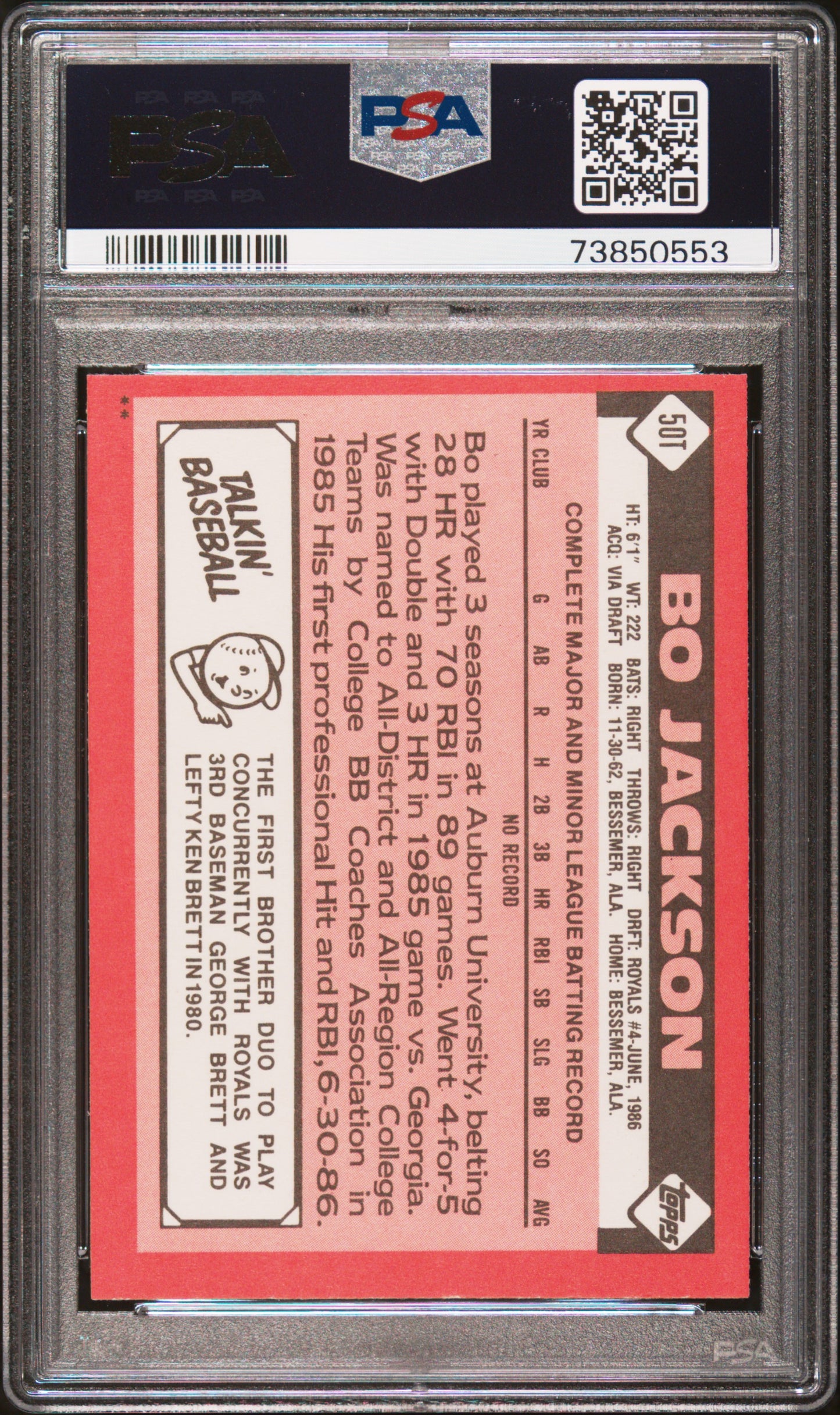 1986 Topps Traded Bo Jackson #50T PSA 9