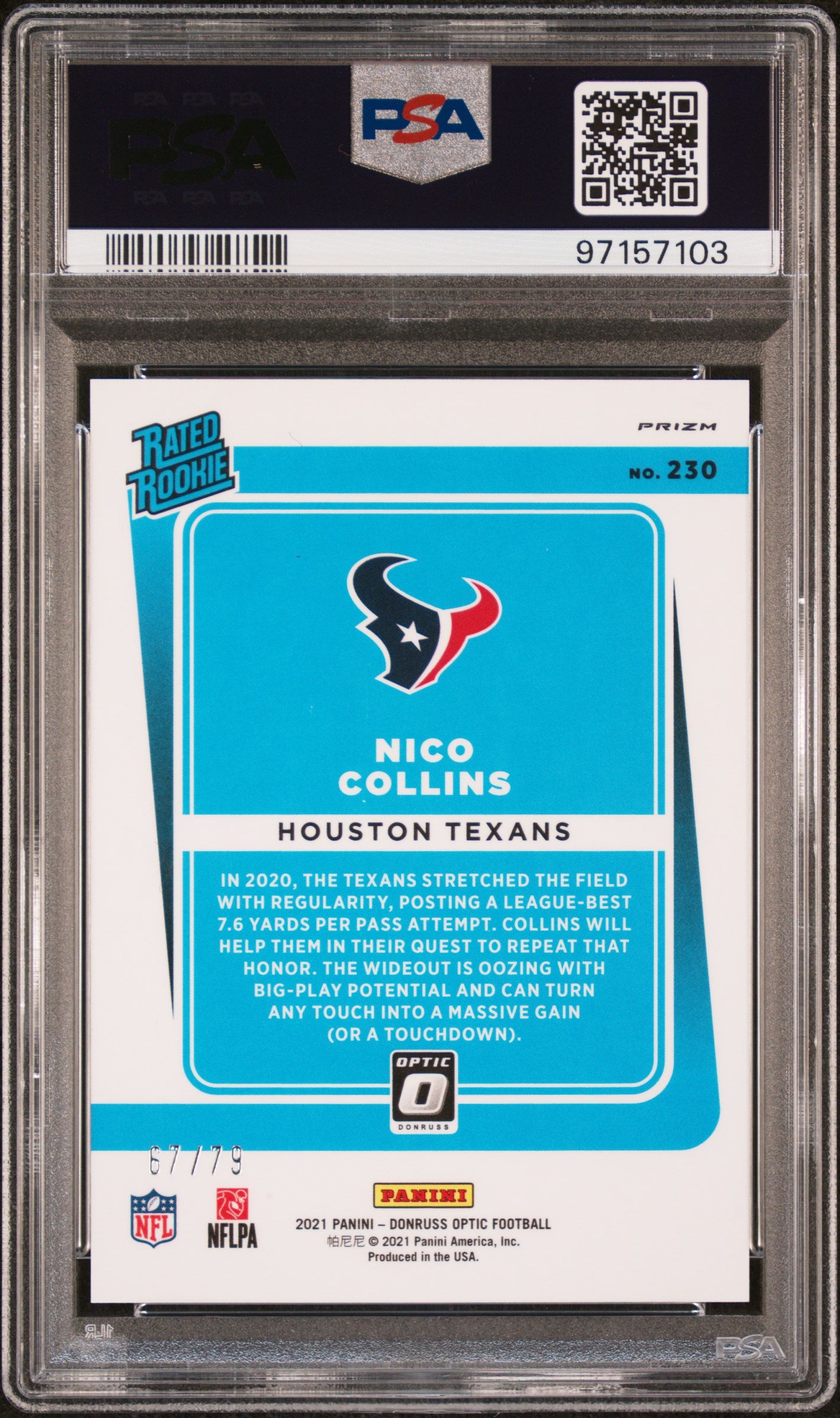 2021 Donruss Optic Rated Rookie Nico Collins #230 Pink Velocity PSA 10