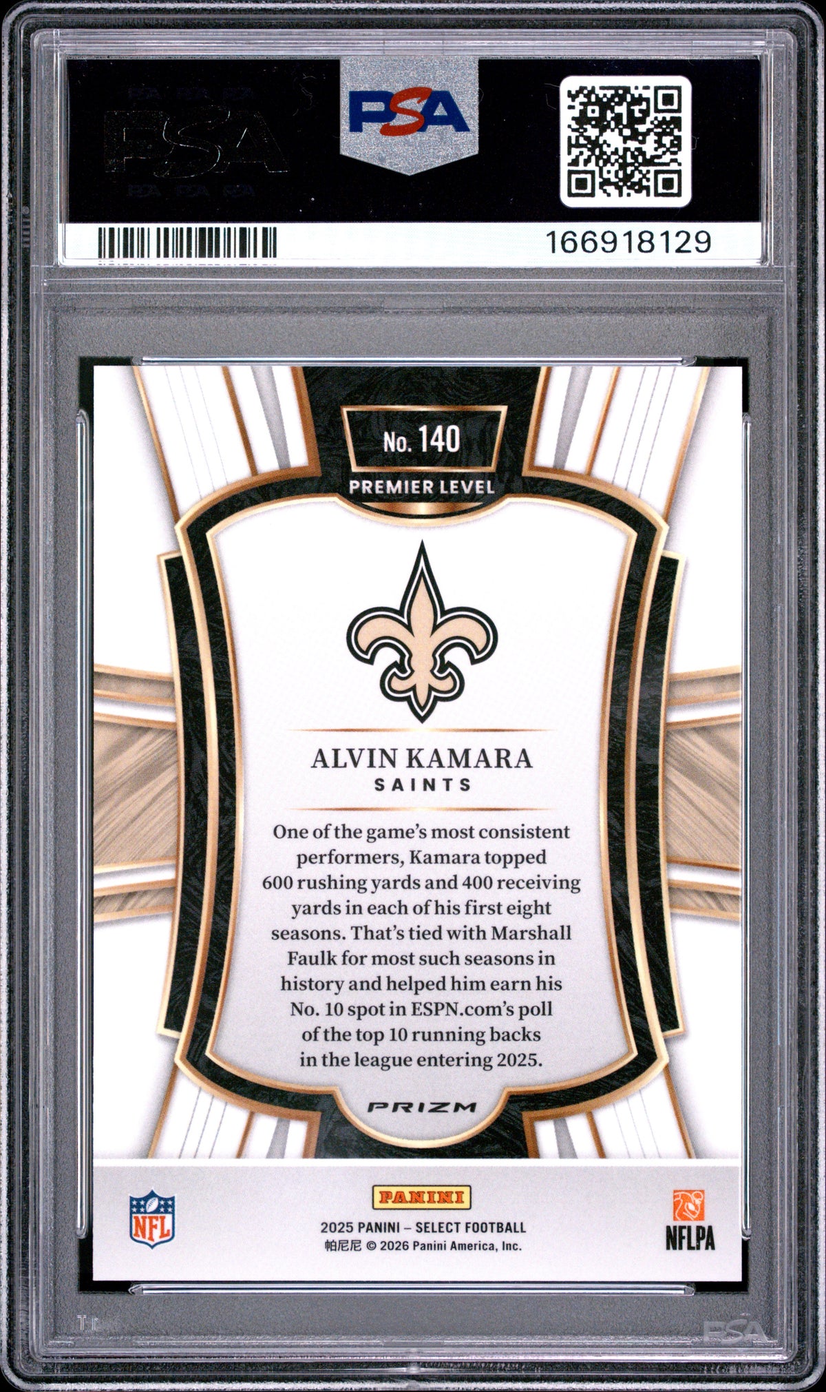 2025 Panini Select Alvin Kamara #140 Zebra Shock PSA 9