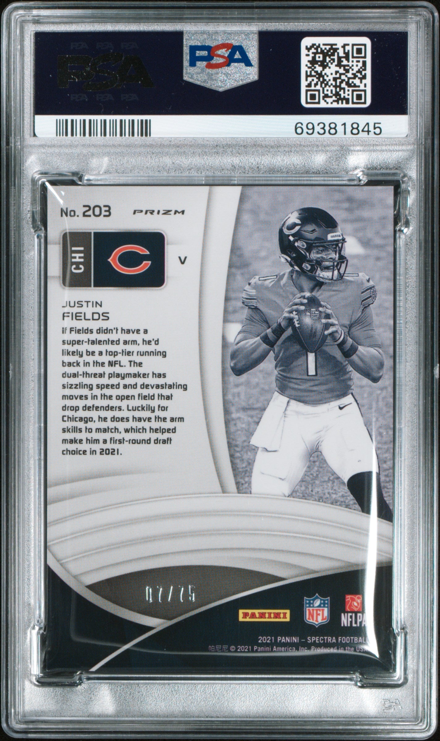 2021 Panini Spectra Justin Fields #203 Variation Hyper 07/75 PSA 9