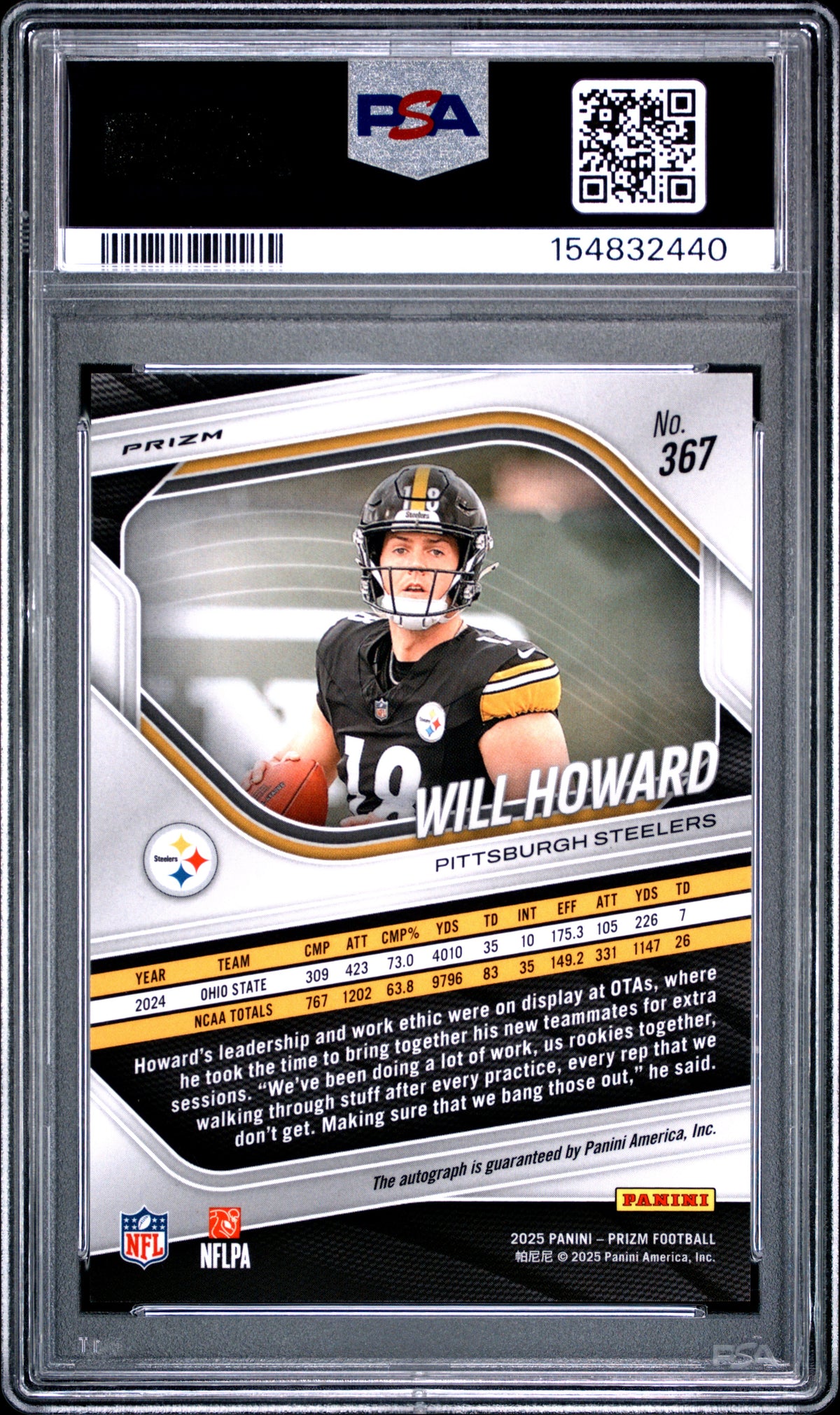 2025 Panini Prizm Will Howard #367 Autograph Pink RC PSA 10