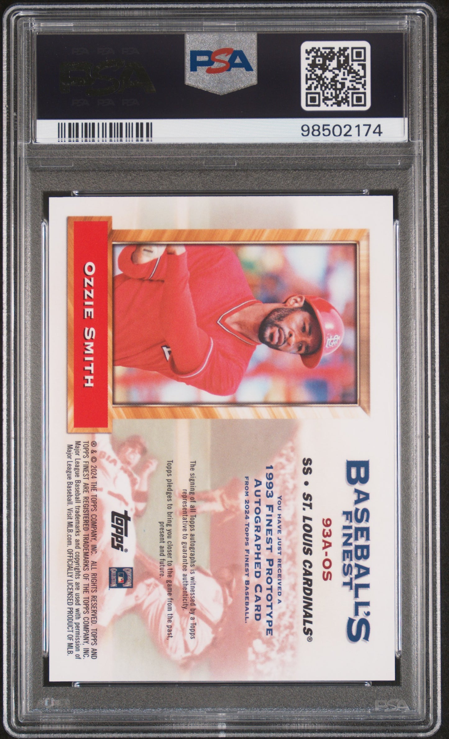2024 Topps Finest 1993 Prototypes Autographs Ozzie Smith #93AOS 69/99 PSA 9