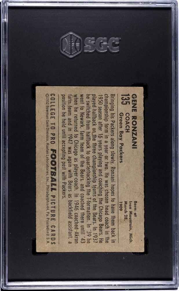 1952 Bowman Small Gene Ronzani #135 SGC 4.5