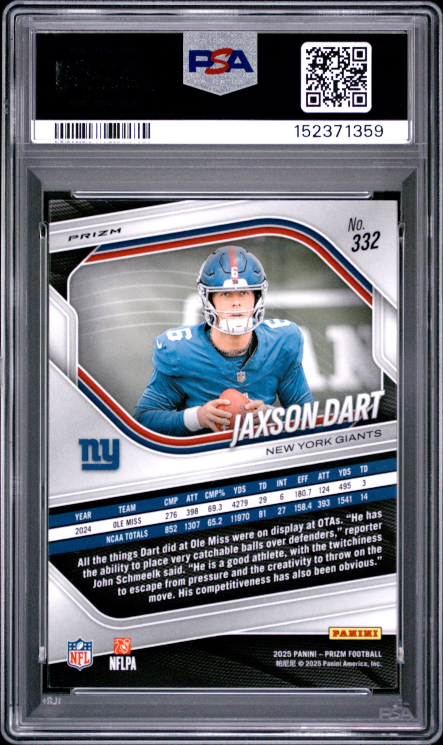 2025 Panini Prizm Jaxson Dart #332 Lazer RC PSA 10