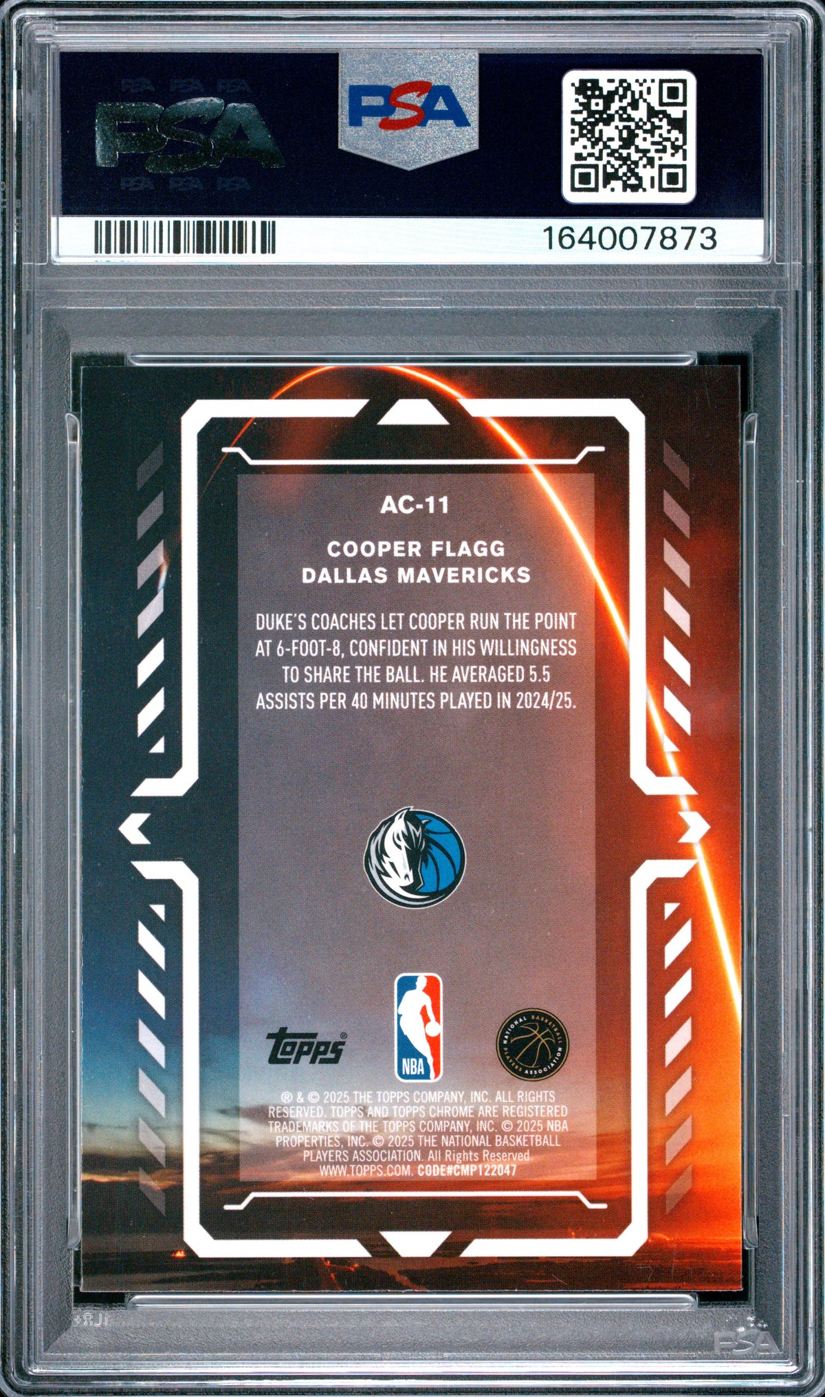 2025 Topps Chrome Activators Cooper Flagg #AC-11 Teal Refractor 056/299 PSA 10