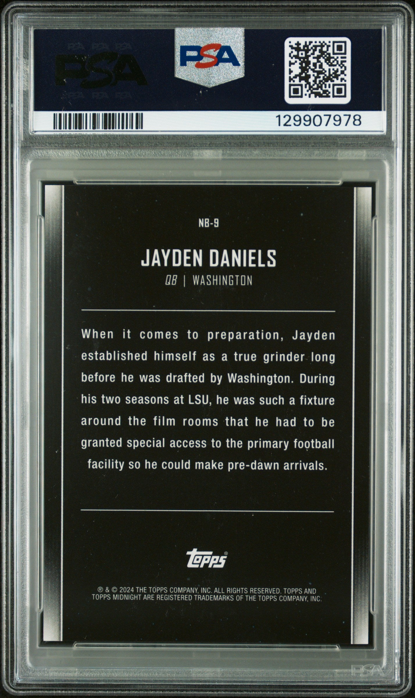 2024 Topps Midnight Nightball Jayden Daniels #NB9 PSA 10