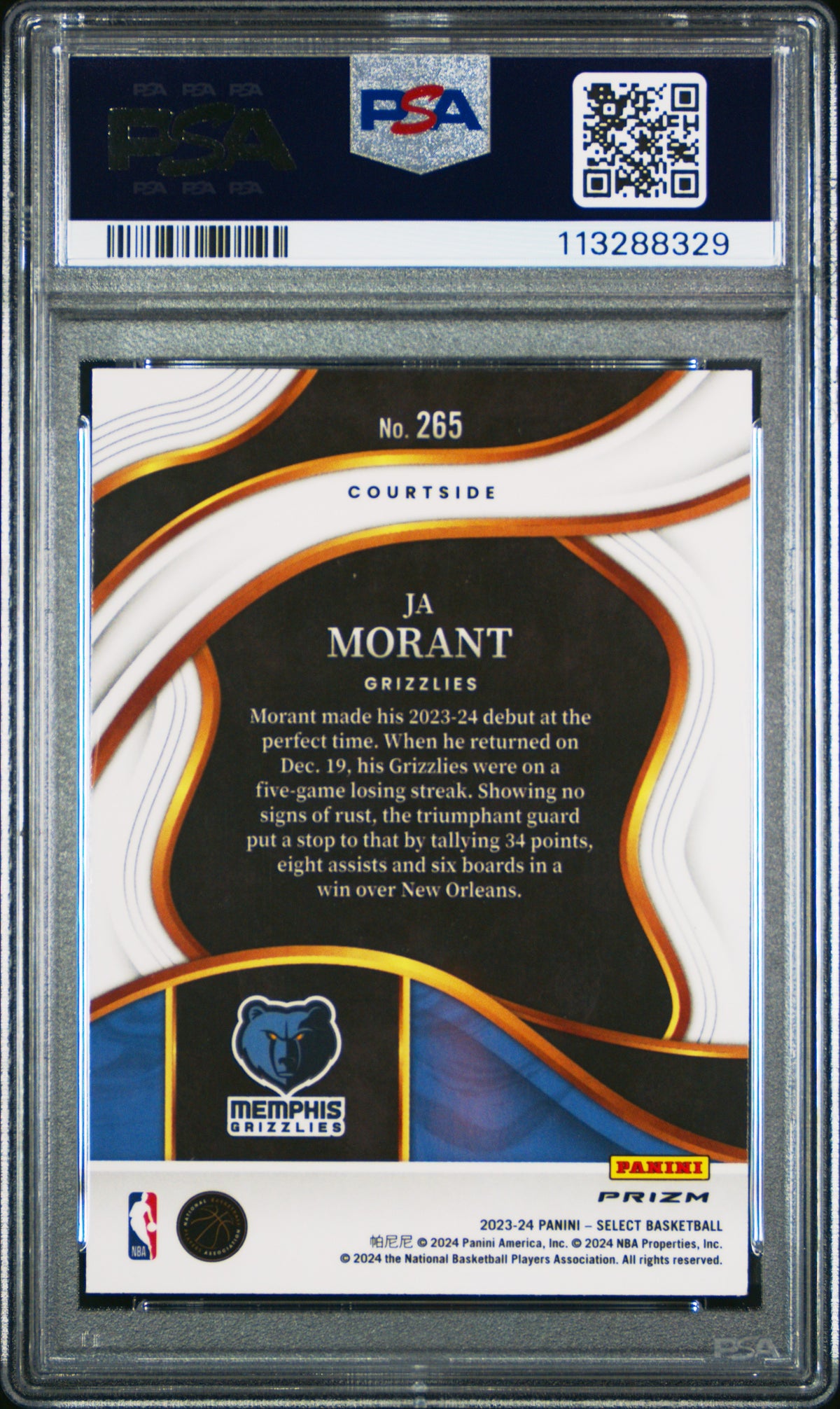 2023 Panini Select Ja Morant #265 Elephant Prizm PSA 10