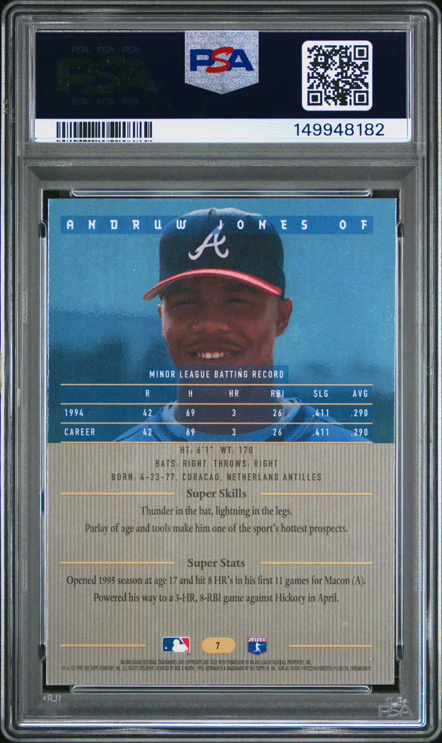 1995 Bowman's Best Andruw Jones #7 Blue PSA 8