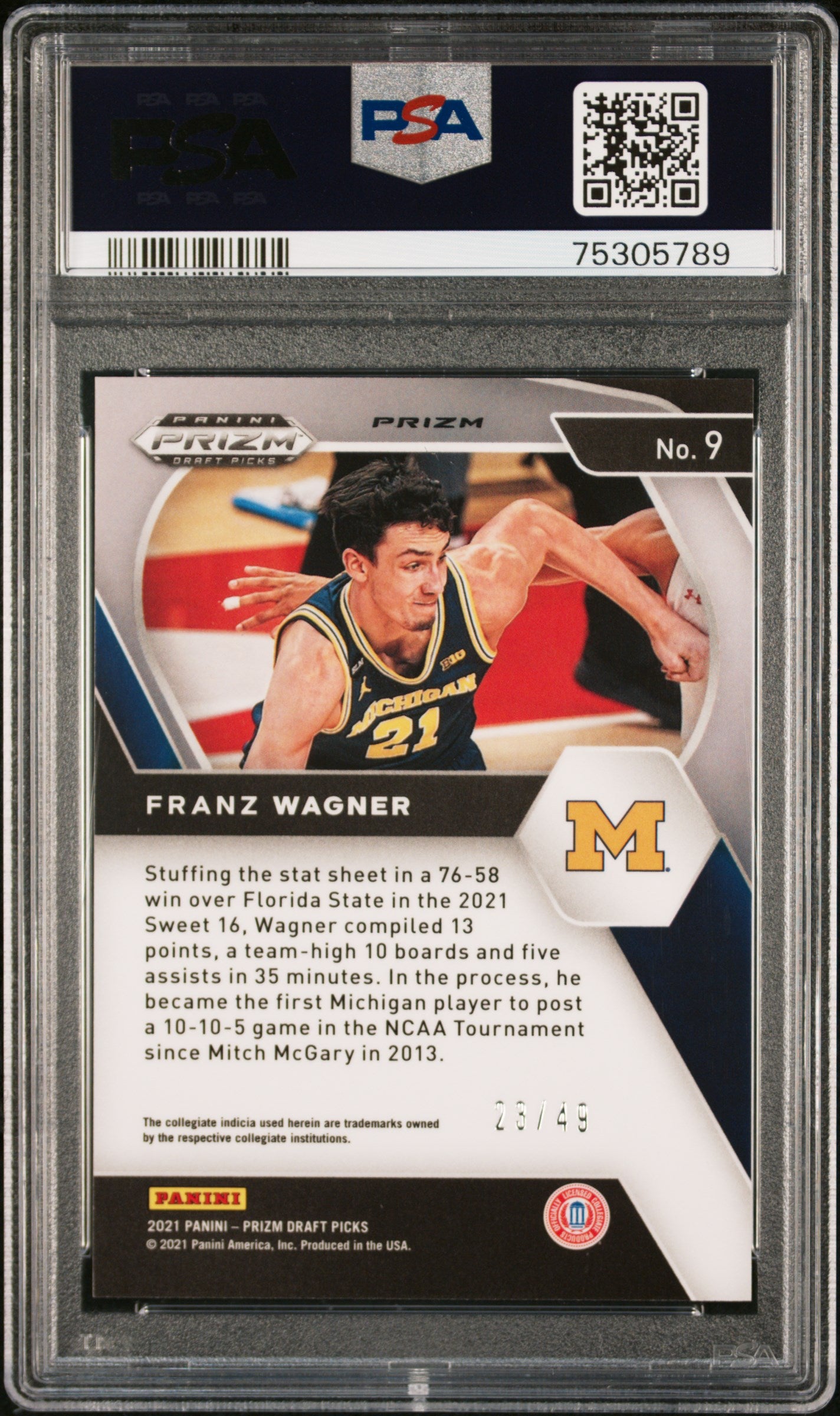 2021 Panini Prizm Draft Picks Franz Wagner #9 Orange Pulsar 23/49 PSA 10