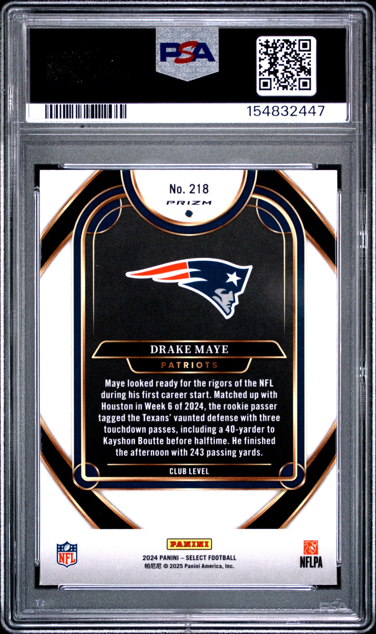 2024 Panini Select Drake Maye #218 Green & Red Shock RC PSA 10