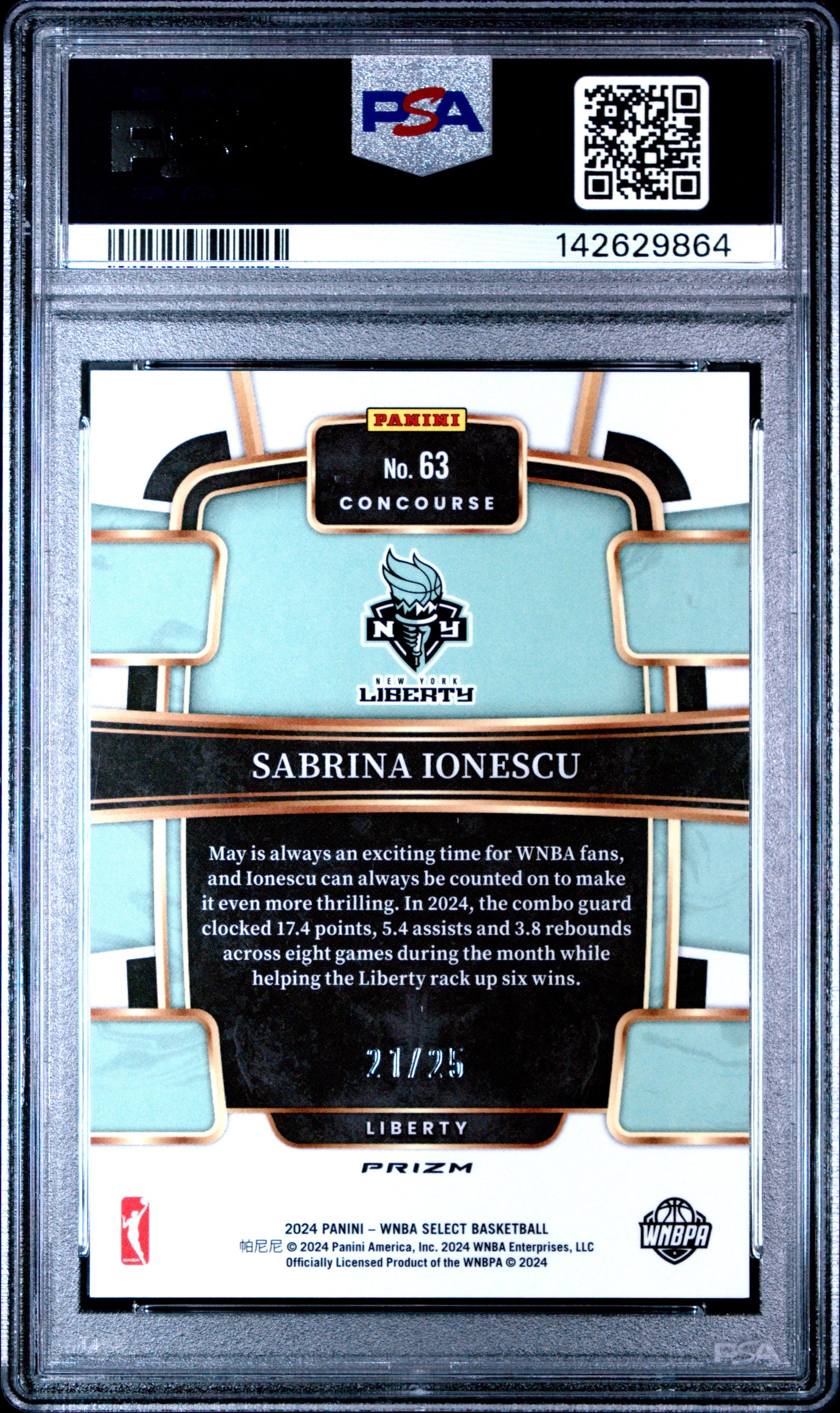 2024 Panini Select WNBA Sabrina Ionescu #63 Tie Dye Prizm 21/25 PSA 9
