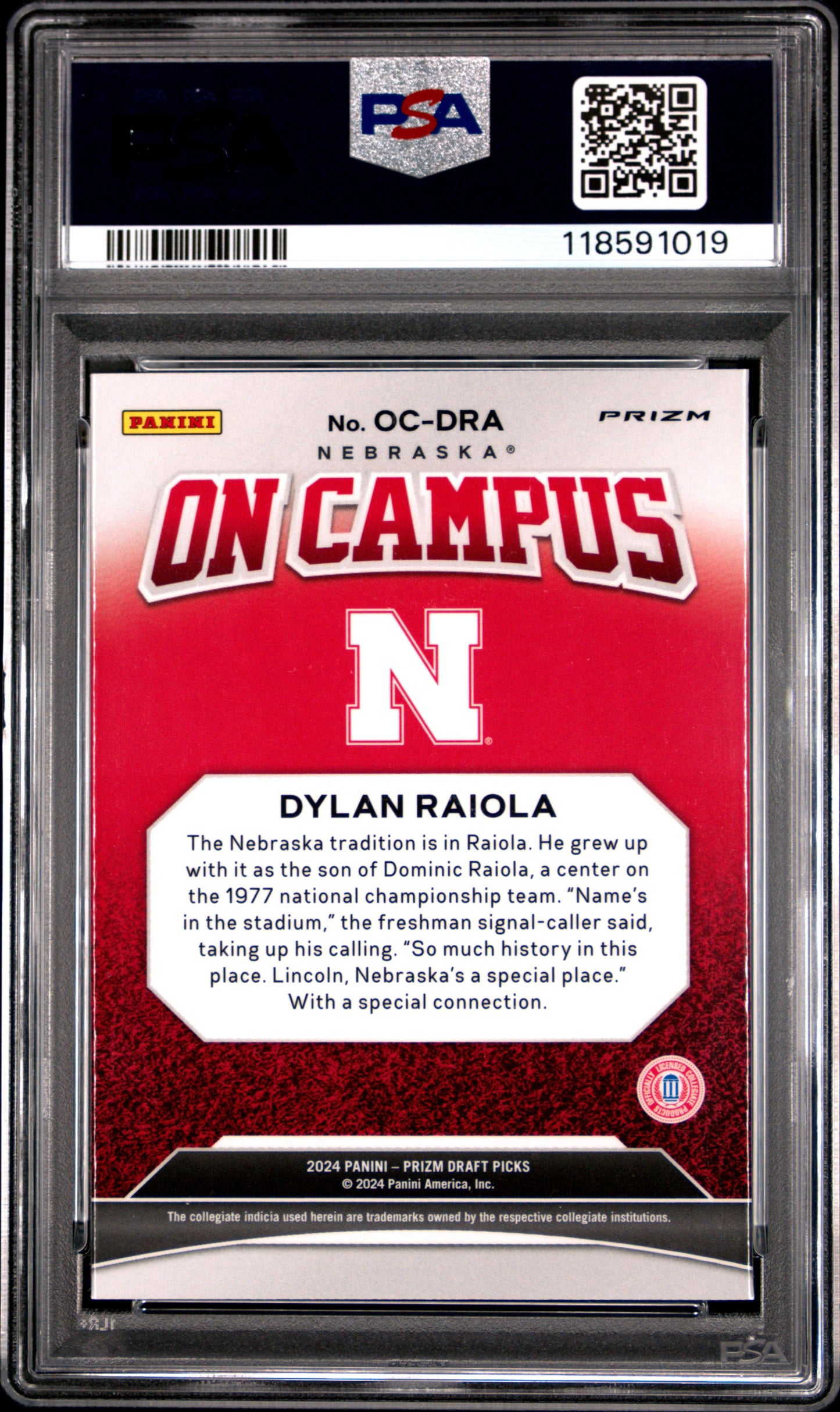 2024 Panini Prizm Draft Picks On Campus Dylan Raiola #OCDRA PSA 10