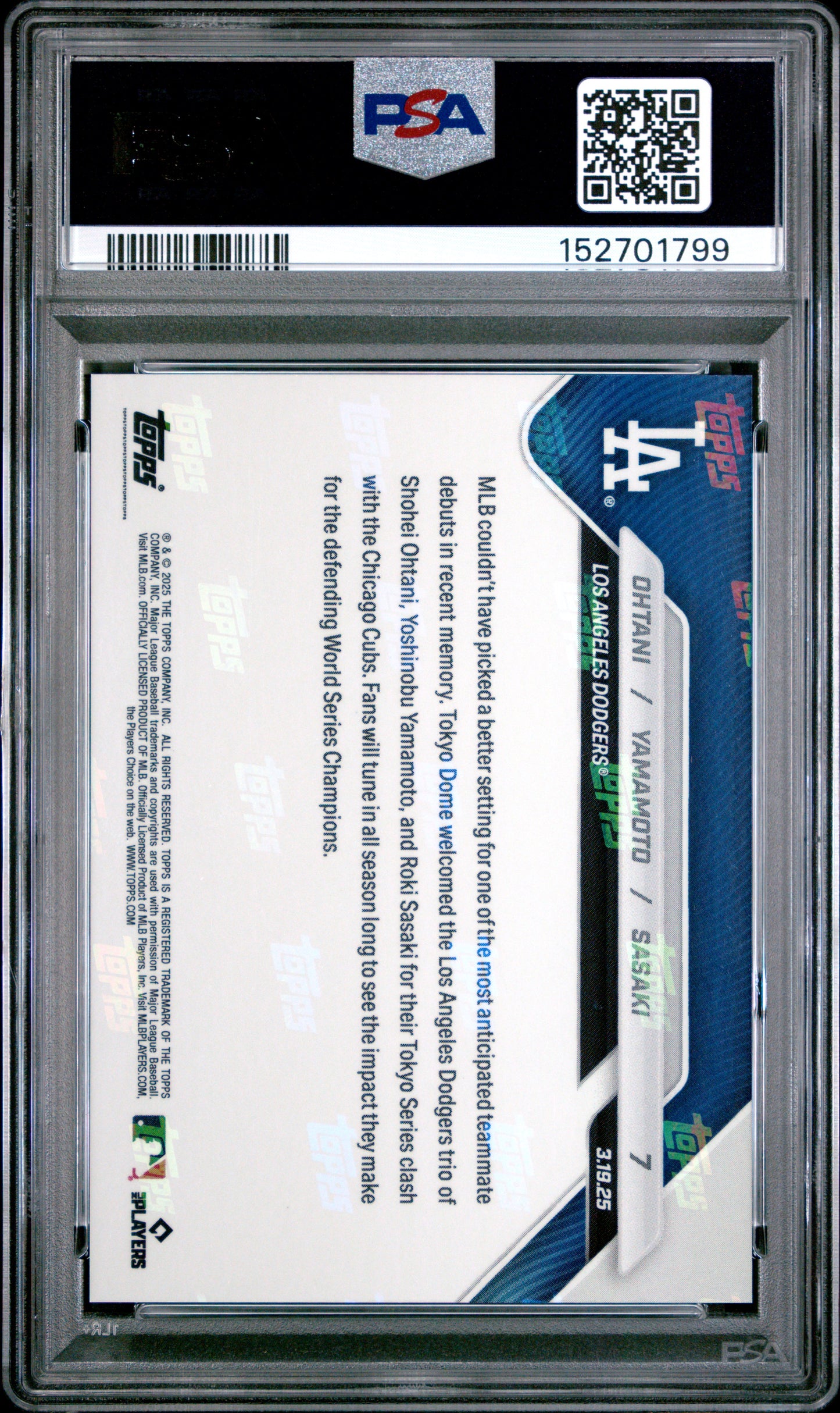 2025 Topps Now Ohtani Yamamoto Sasaki #7 PSA 10