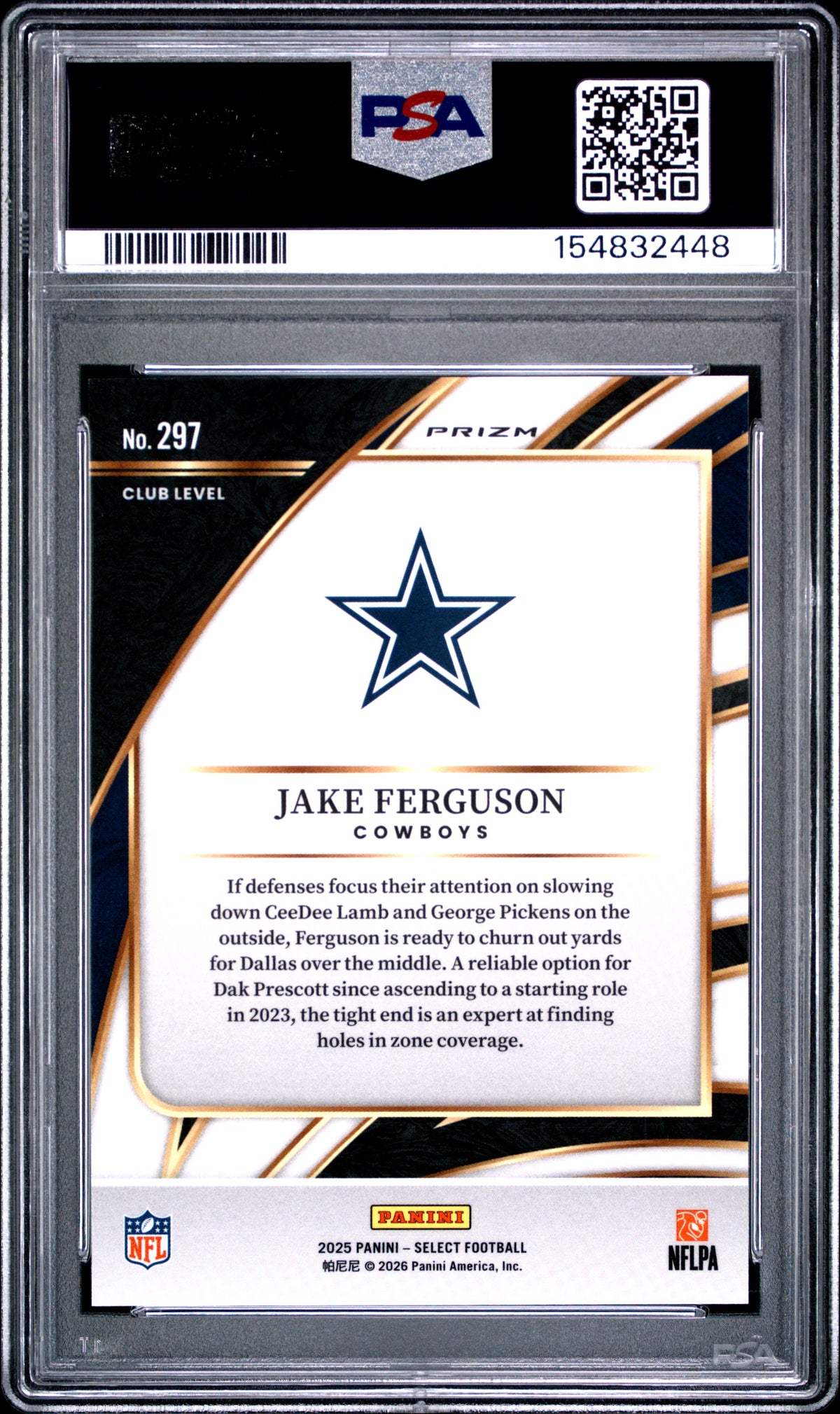 2025 Panini Select Jake Ferguson #297 Zebra Prizm PSA 10