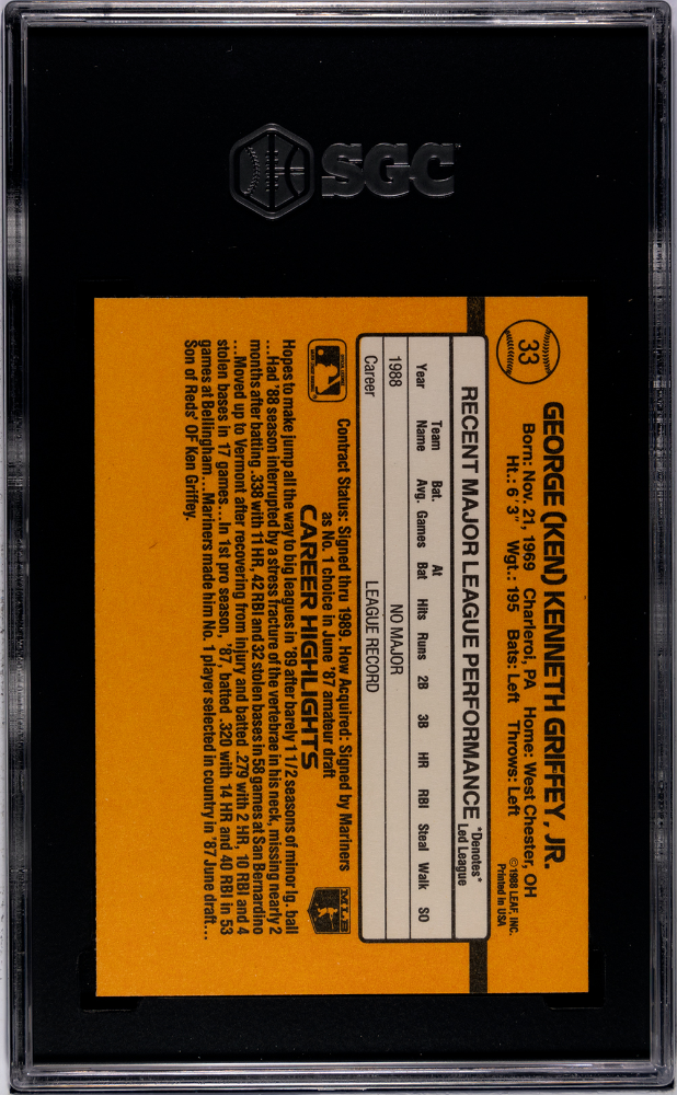 1989 Donruss Rated Rookie Ken Griffey Jr. #33 SGC 9.5