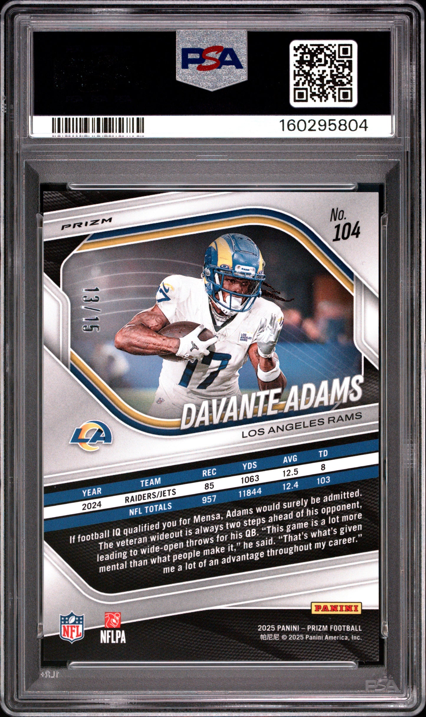 2025 Panini Prizm Davante Adams #104 Cherry Blossom Choice 13/15 PSA 10
