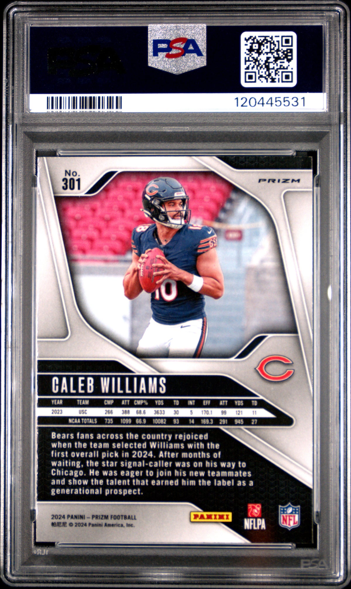 2024 Panini Prizm Caleb Williams #301 Neon Green Pulsar RC PSA 10