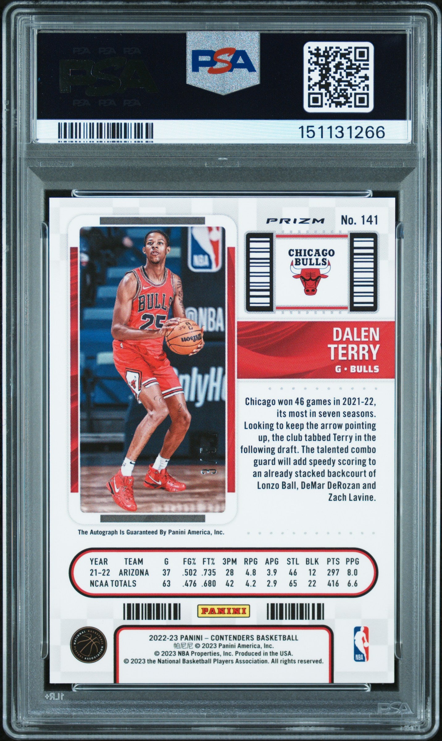 2022 Panini Contenders Rookie Ticket Dalen Terry #141 Auto Red Shimmer 3/5 PSA 9