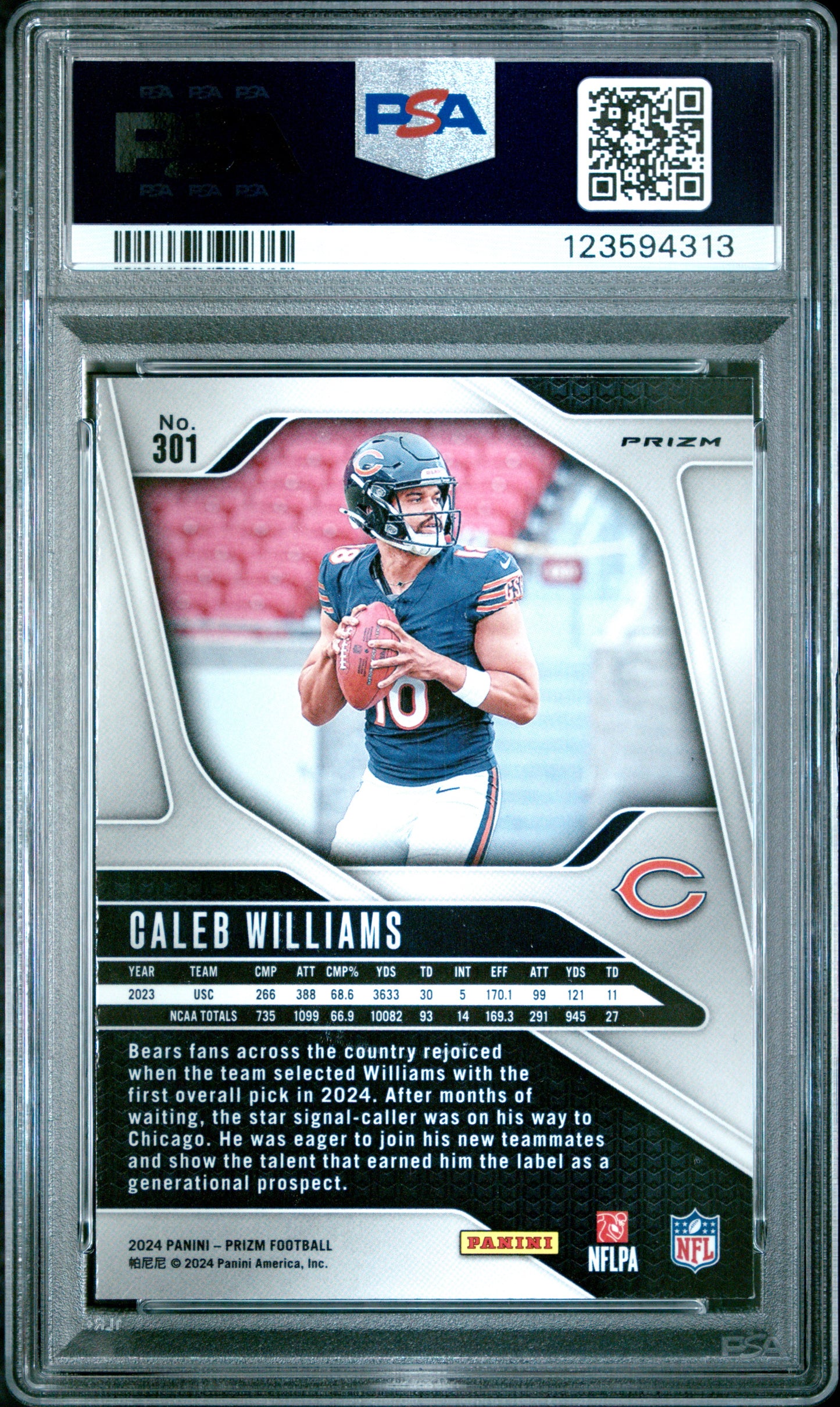 2024 Panini Prizm Caleb Williams #301 Neon Green Pulsar PSA 8