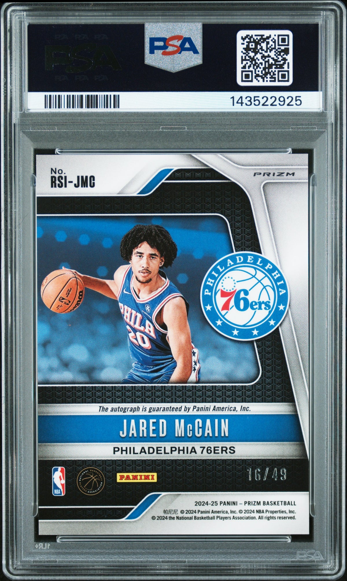2024 Panini Prizm Rookie Signatures Jared Mccain #RSIJMC Blue 16/49 PSA 10