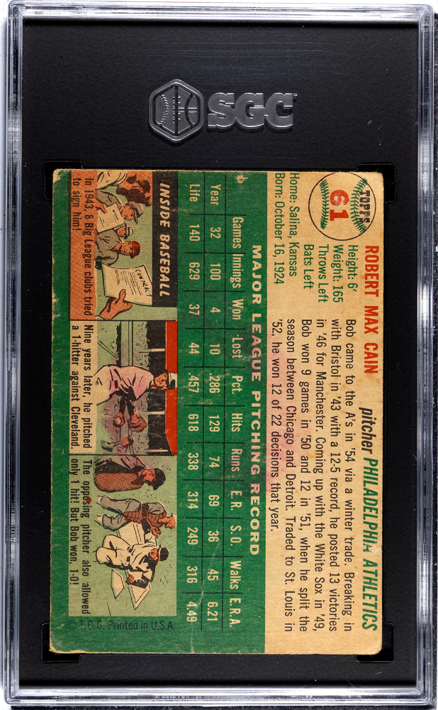 1954 Topps Bob Cain #61 SGC 1