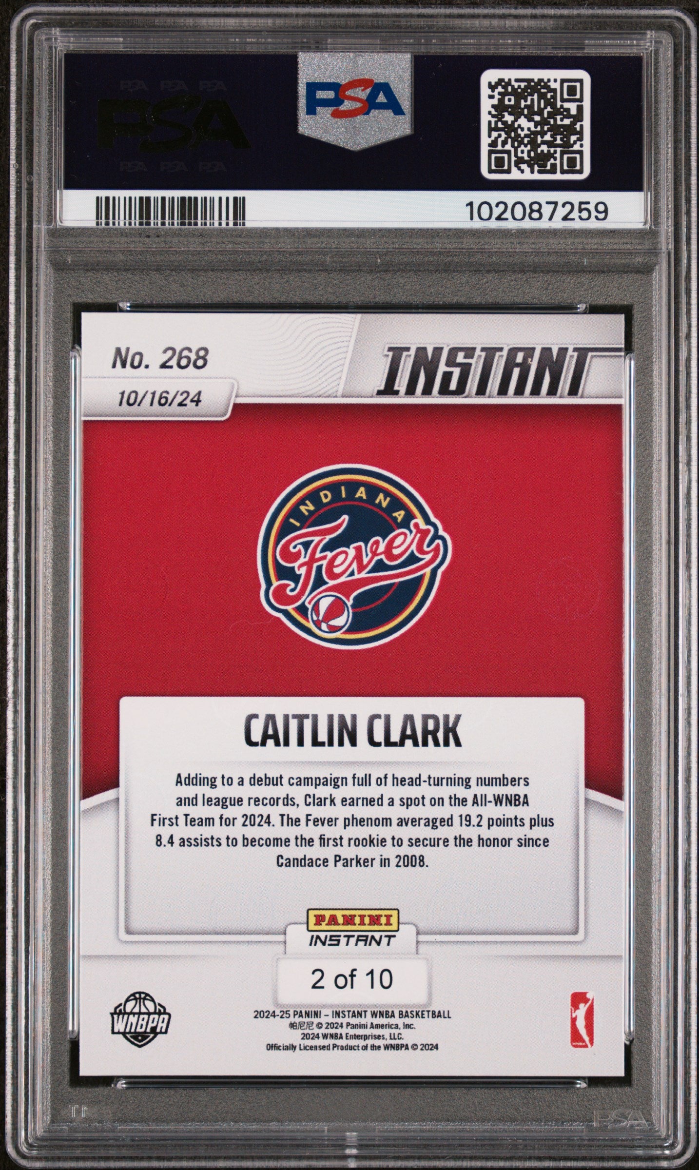2024 Panini Instant WNBA Caitlin Clark #268 Jaguar PSA 10