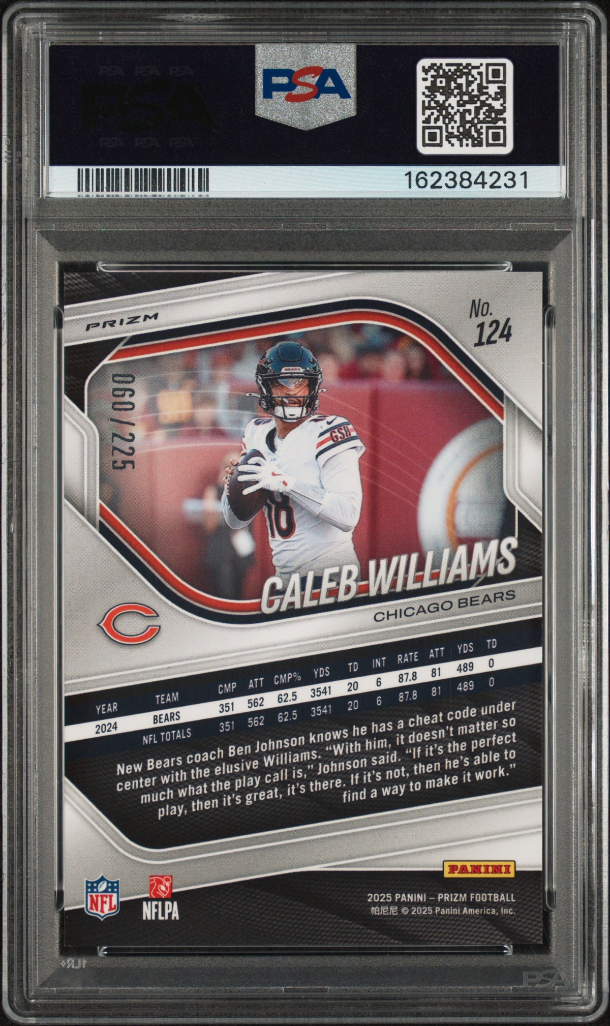 2025 Panini Prizm Caleb Williams #124 Purple Ice 060/225 PSA 9