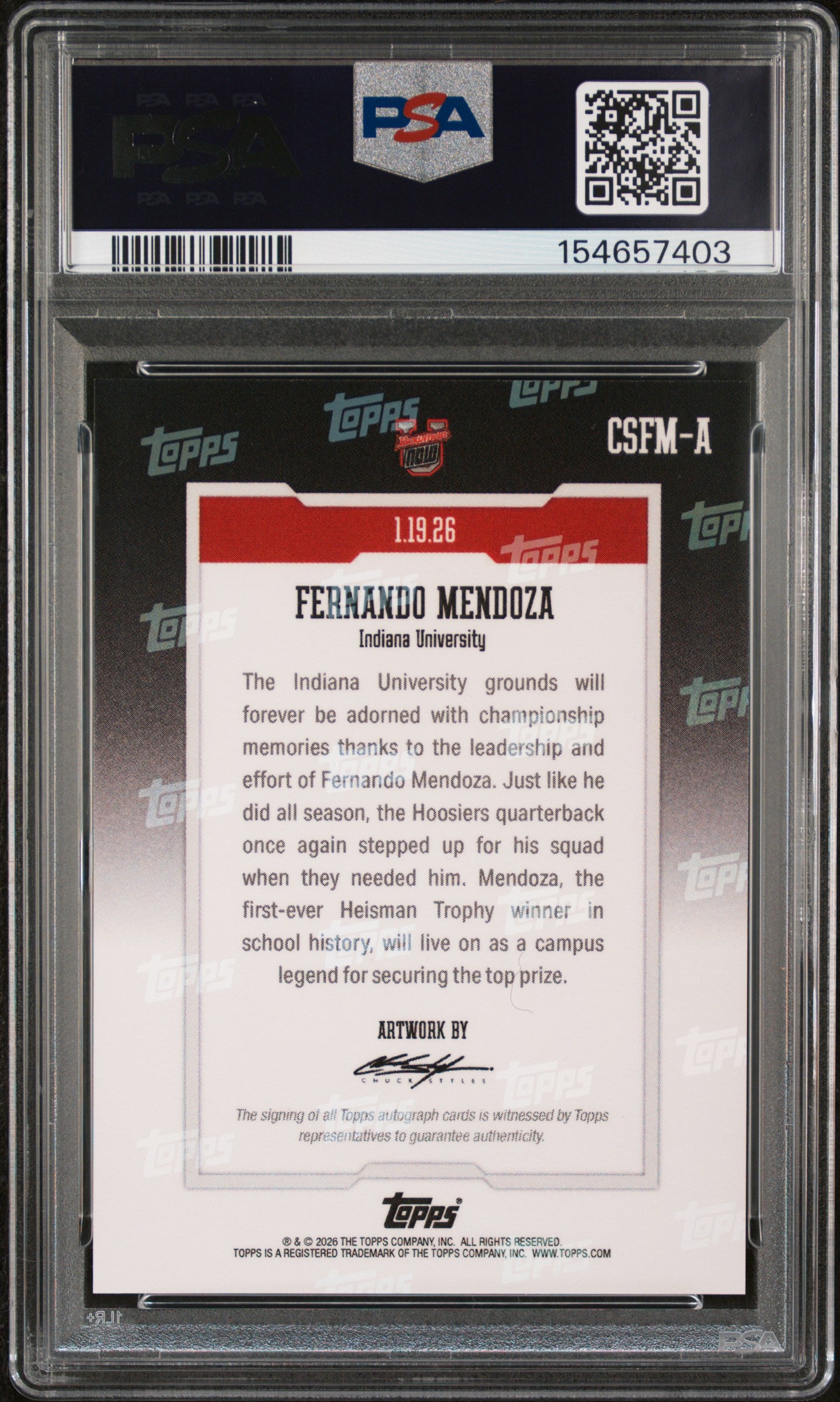 2025 Bowman U Now Art Card Fernando Mendoza #CSFM-A PSA 10