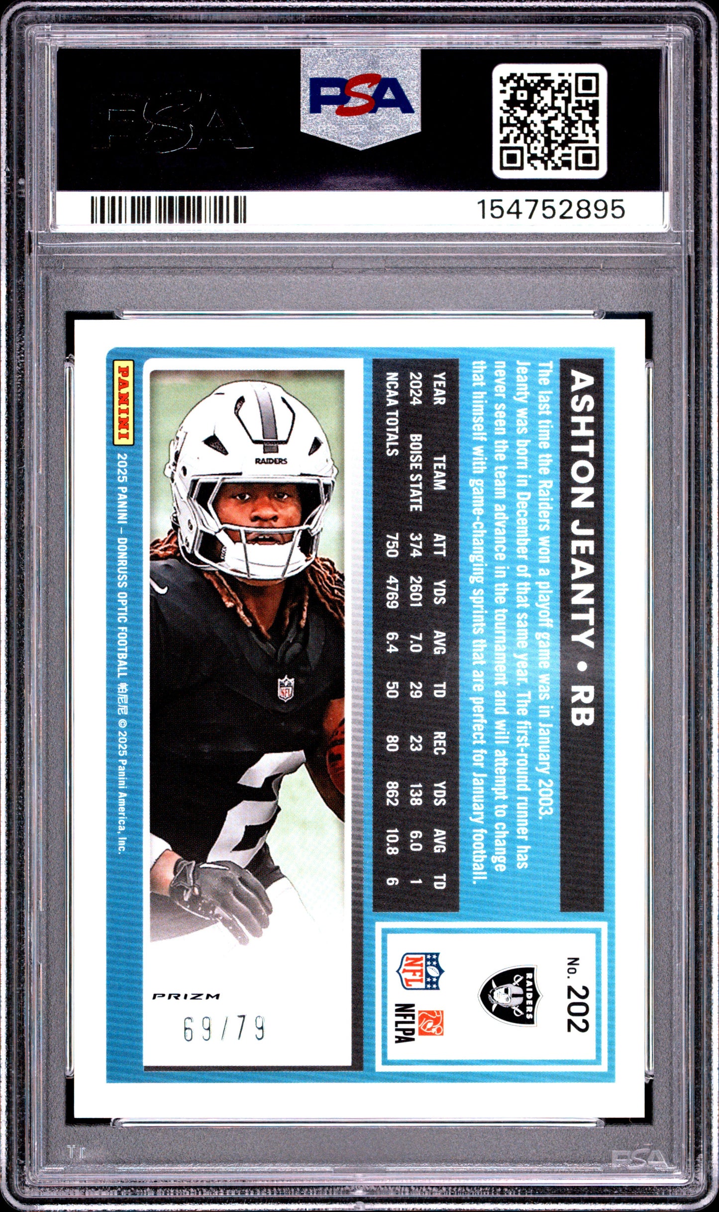 2025 Panini Donruss Optic Ashton Jeanty #202 Orange Scope PSA 9