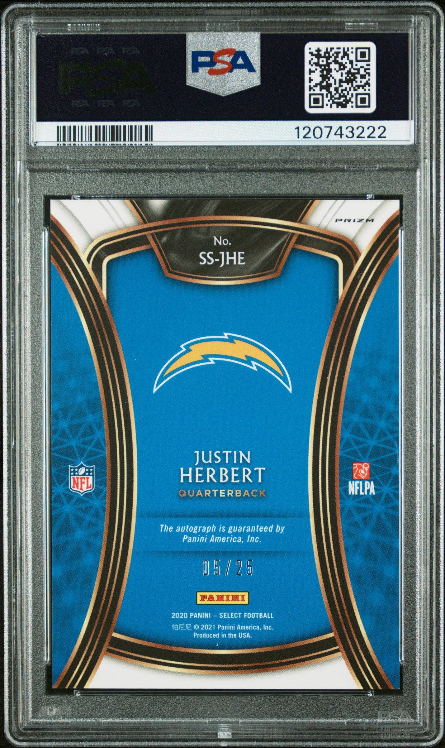 2020 Panini Select Signatures Justin Herbert Red 05/25 PSA 9 Auto 10