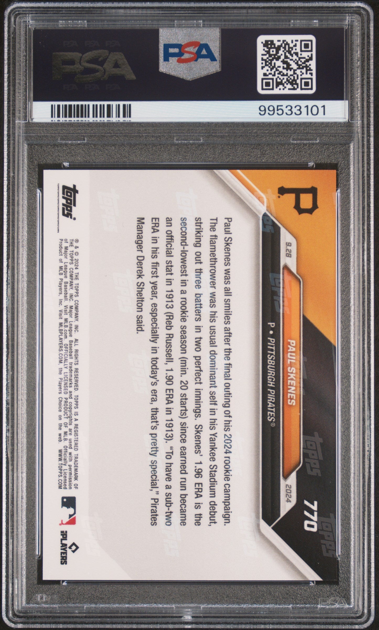 2024 Topps Now Paul Skenes #770 PSA 10
