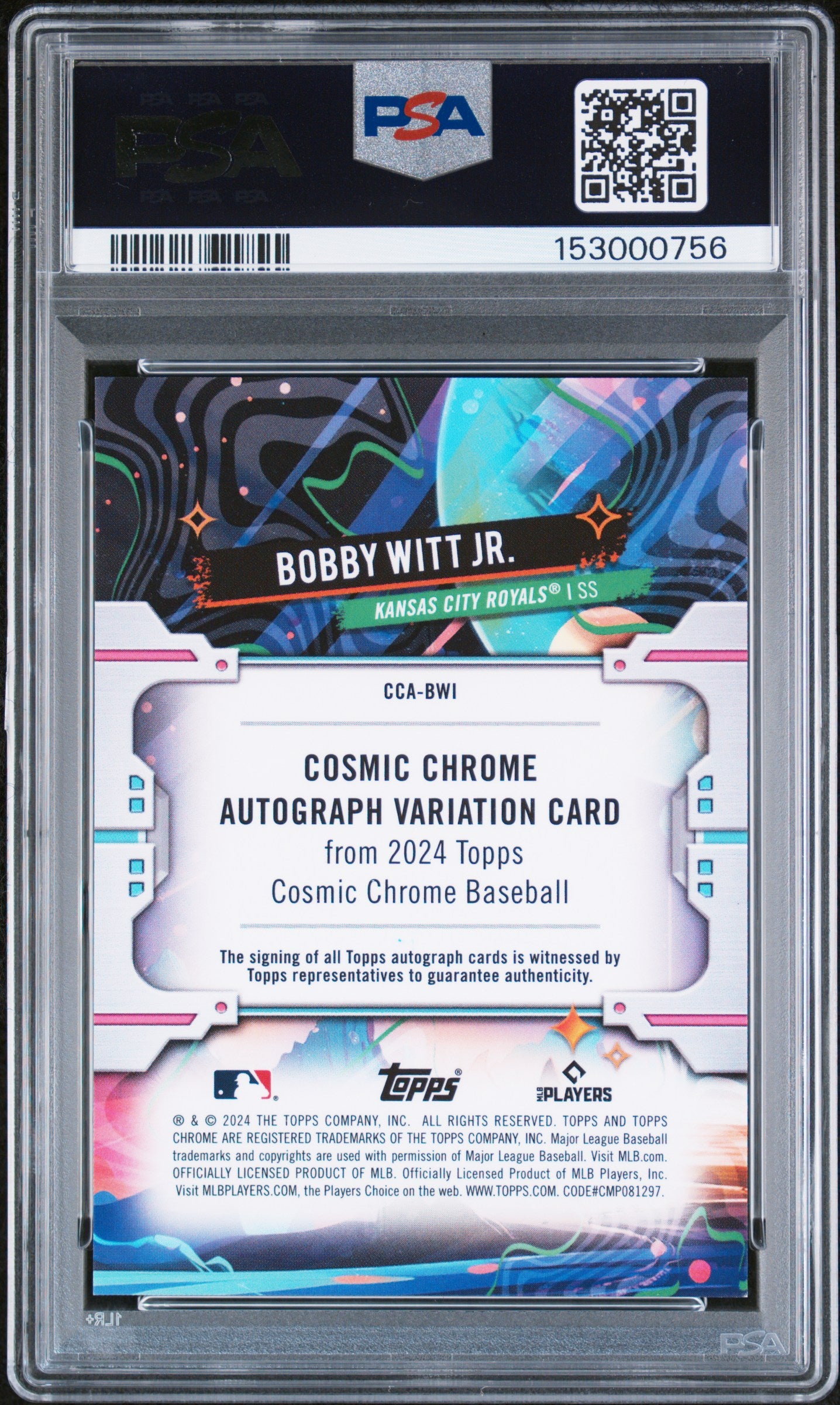2024 Topps Cosmic Chrome Autographs Bobby Witt Jr. #BWI PSA 9