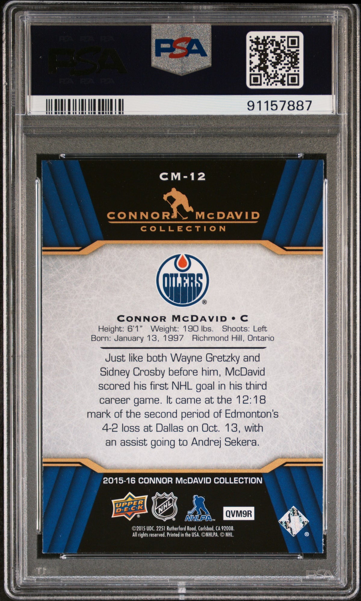 2015 Upper Deck Connor McDavid Collection Connor McDavid #CM-12 Coll. PSA 10