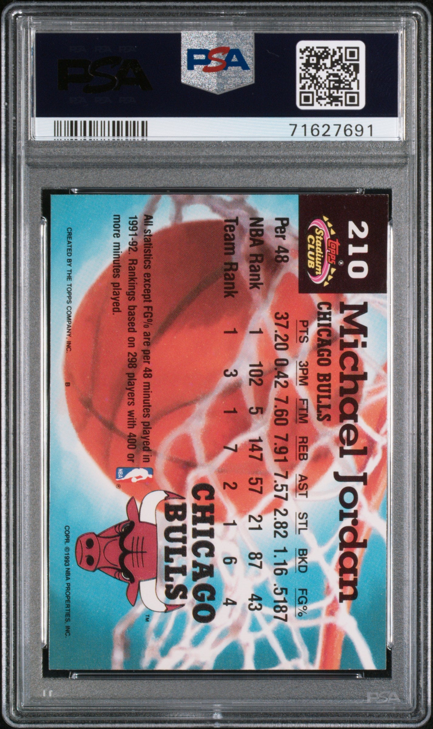 1992 Topps Stadium Club Michael Jordan #210 Member's Choice PSA 9