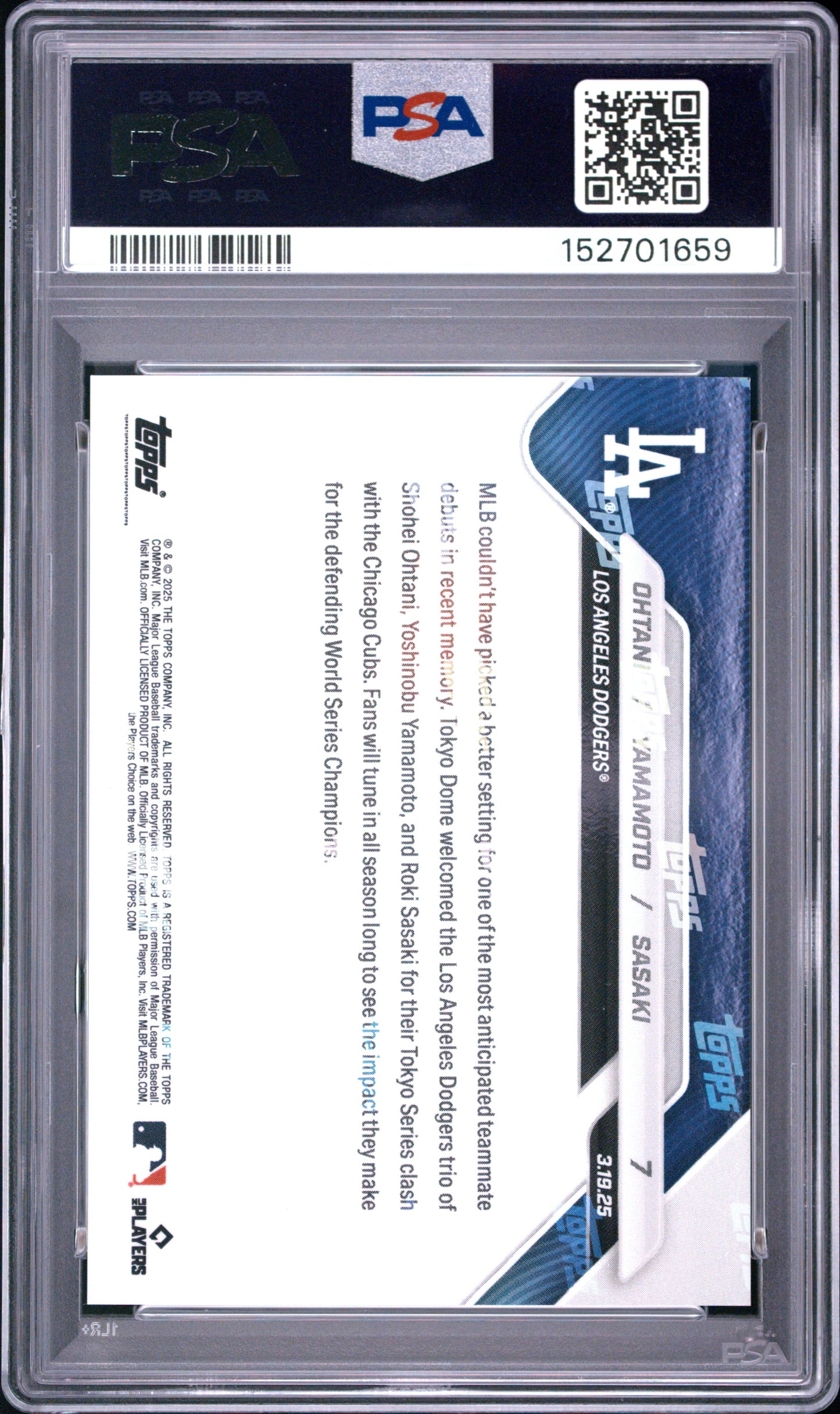 2025 Topps Now Ohtani Yamamoto Sasaki #7 PSA 10