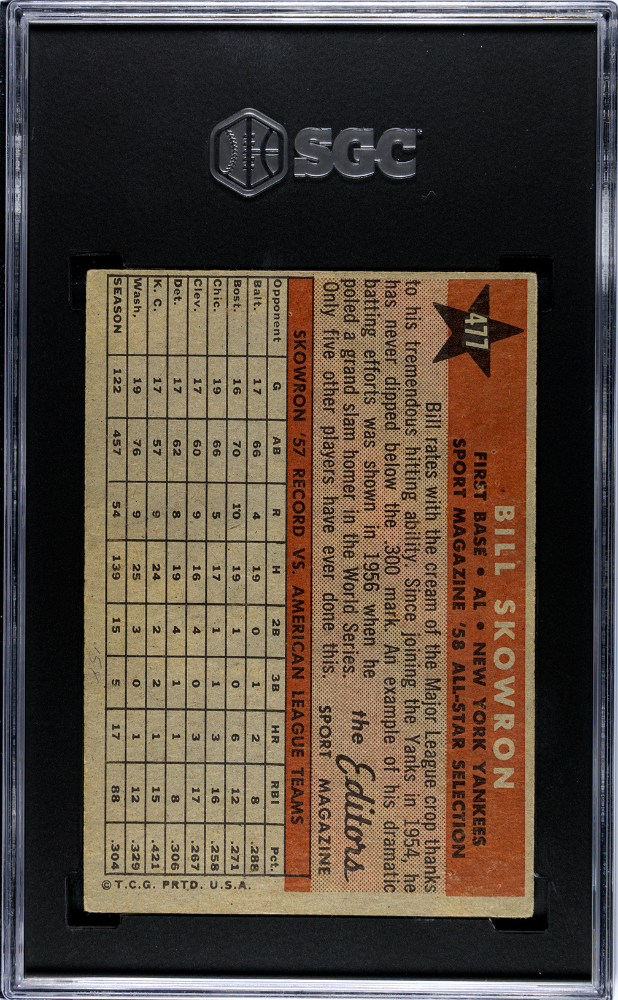 1958 Topps Bill Skowron #477 All Star SGC 2