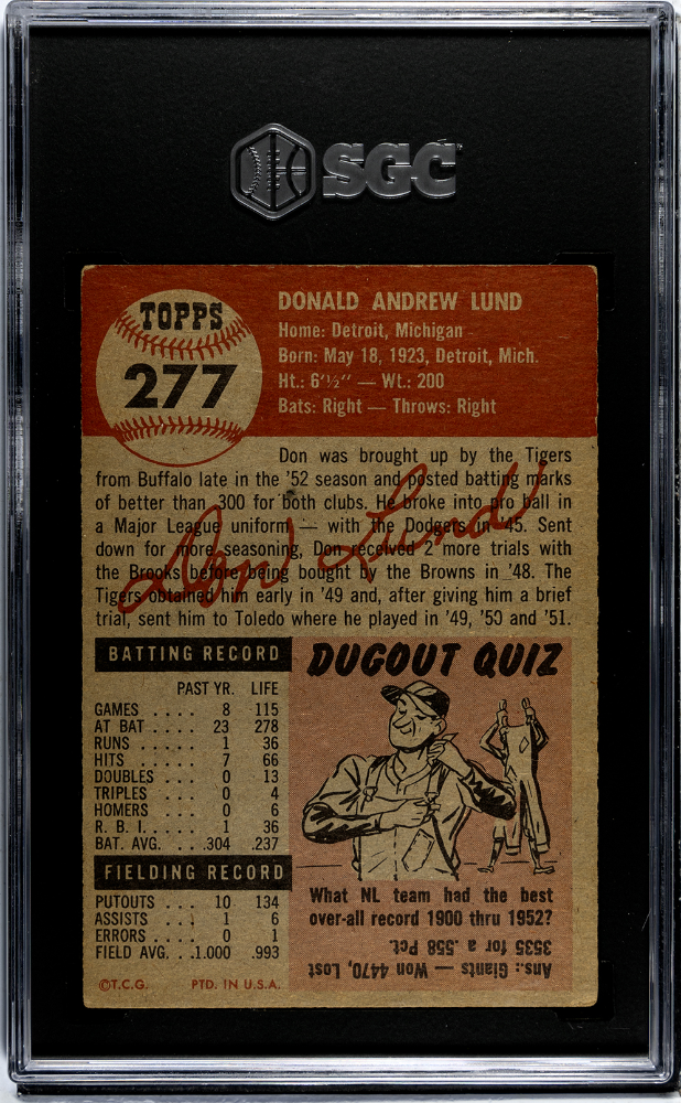 1953 Topps Don Lund #277 SGC 4