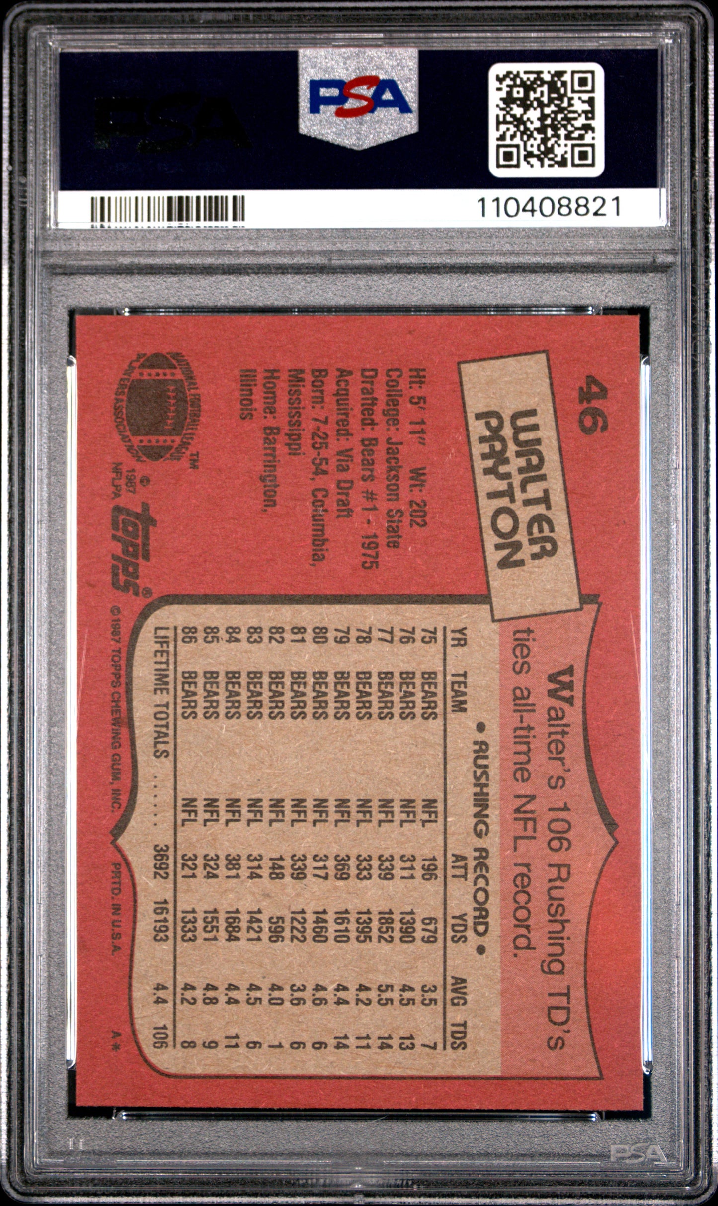 1987 Topps Walter Payton #46 PSA 9